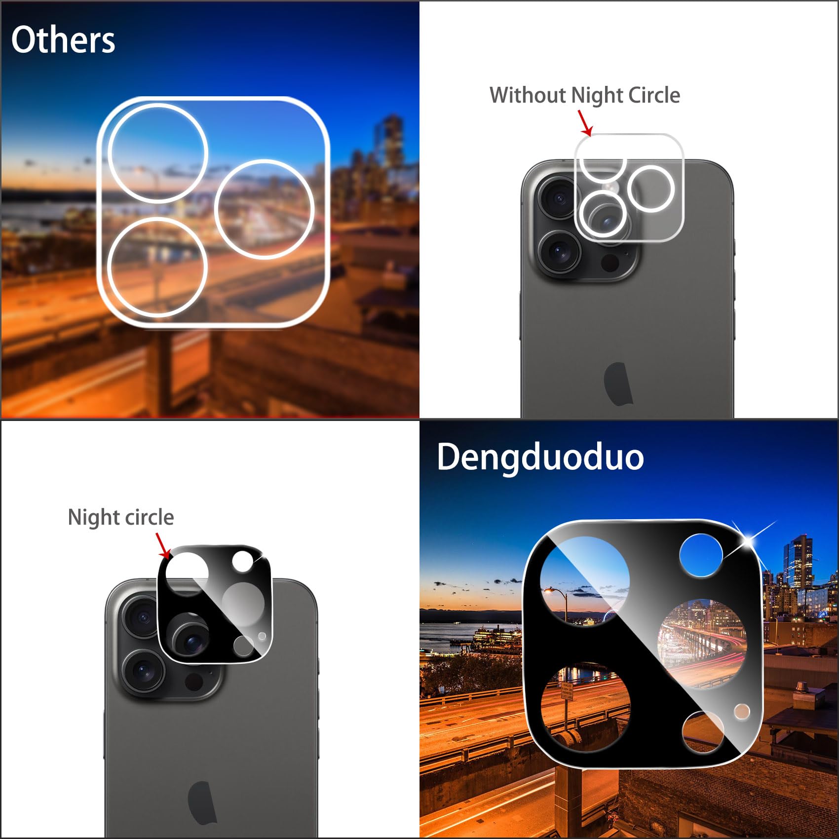 Dengduoduo ?3 Pack?Camera Lens Protector For Iphone 15 Pro 6.1'' & Iphone 15 Pro Max 6.7'', Tempered Glass, Ultra Hd, 9H Hardnes