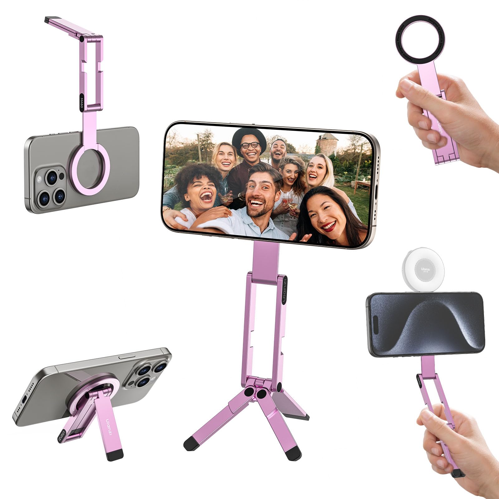 ULANZI MA60 Magnetic Phone Tripod Stand for iPhone - Aluminium Smartphone Mini Tripod Pocket Cell Phone Stand Strong Magnet Quic