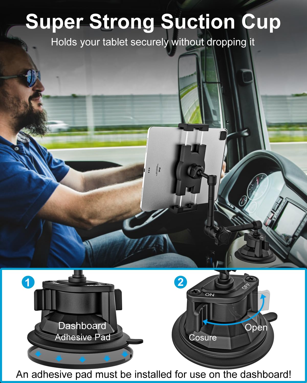 Gdzn Dashboard Mount For Truck, [Flexible Metal Arm] Heavy Duty Suction Cup Car Holder, Dash Windshield Semi Truck/Van/Suv Stand