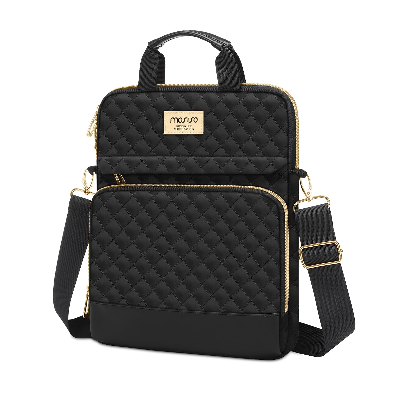 Mosiso 12.9 Inch Tablet Sleeve For 13 Inch Ipad Pro M4 & Ipad Air M2 2024, Ipad Pro 12.9 M2 & M1 2022 2018, Galaxy Tab S8+/S9+ 12.4,Square Quilted Carrying Case With Front 2 Pockets, Black