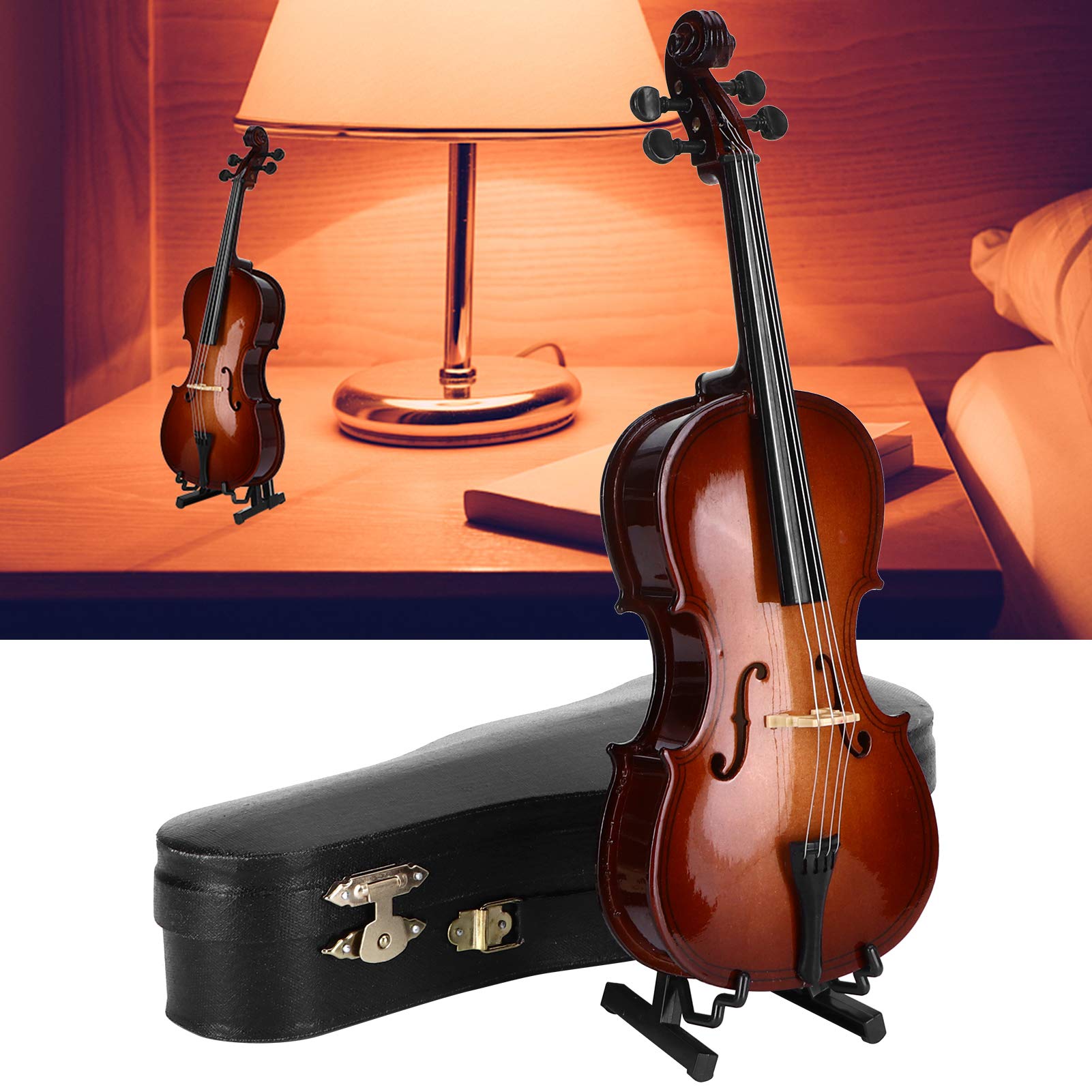 Mini Cello Model Ornament, Miniature Cello With Case Desk Display Bass Musical Instrument Wooden Decoration Delicate Gift Home D