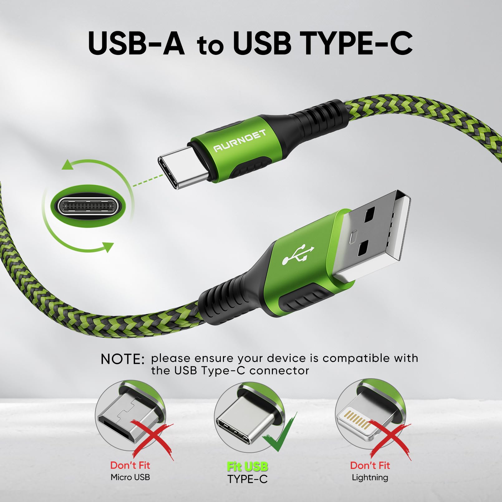 Aurnoet Usb C Cable 3Pack 10Ft Type C Charger Nylon Braided Usb C Charger Cord Fast Charging Cable For Samsung Galaxy S21 S20 S1