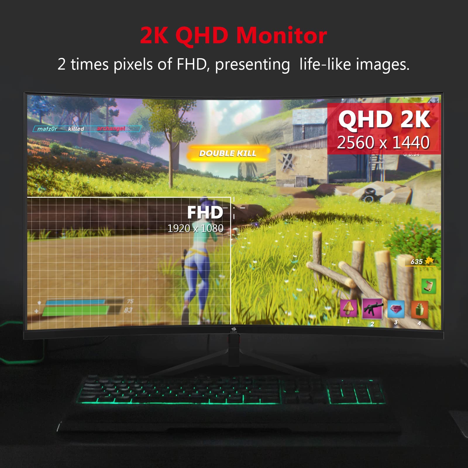Z-EDGE UG27Q 27-inch Curved LED Gaming Monitor 2560x1440 165Hz 1ms AMD FreeSync Premium Frameless