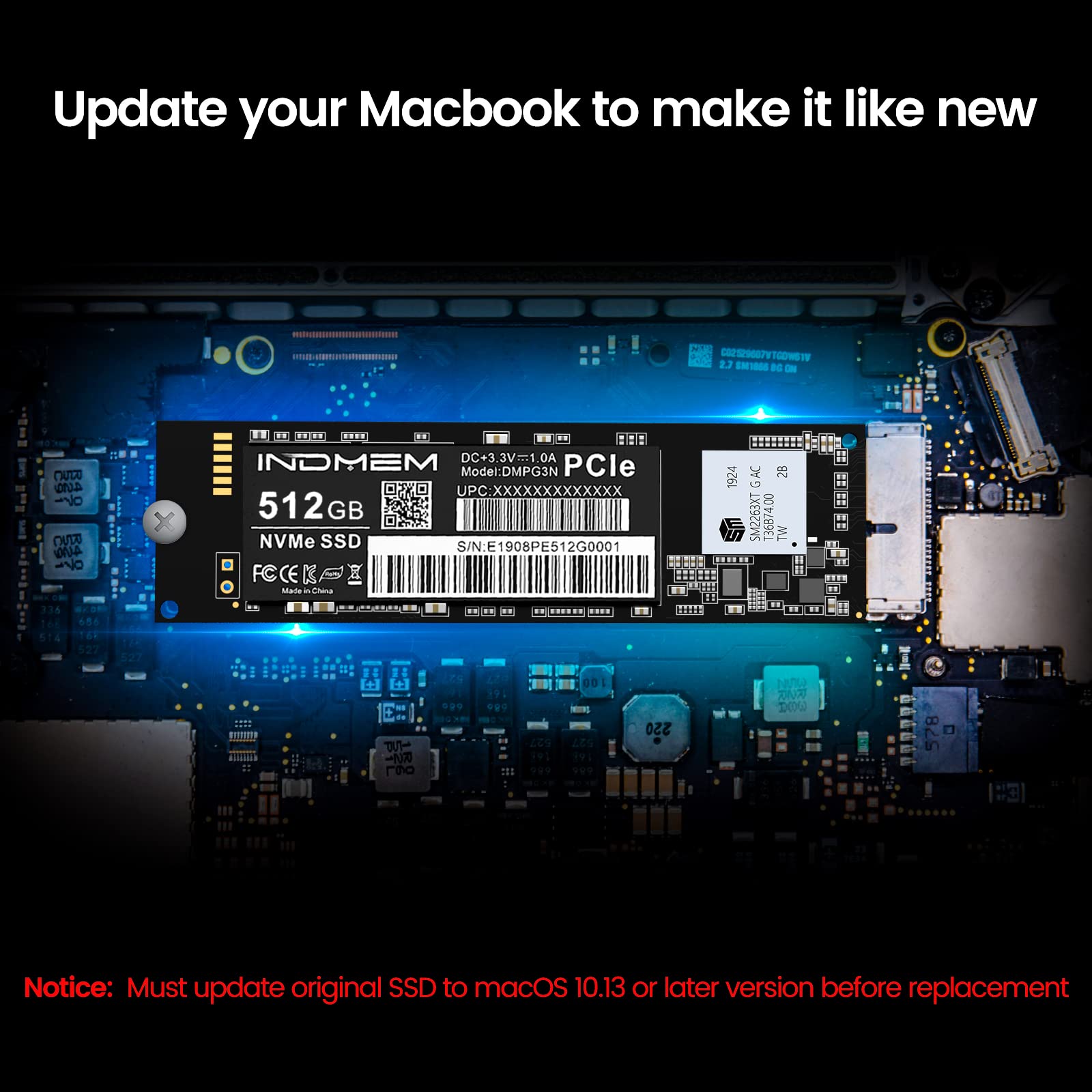 Indmem 512Gb Nvme Pcie Ssd 3D Tlc Nand Flash Hard Drive Disk 512G Only For Late 2013   Mid 2015 Macbook Pro, Mid 2013 2017 Macbook Air, Late 2013 2017 Imac, Late 2013 Mac Pro, Late 2014 Mac Mini