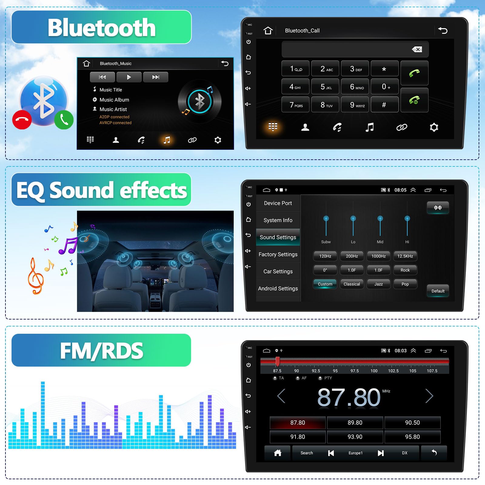 AMprime 10.1 Android Double Din Car Stereo, Apple Carplay, Bluetooth, WiFi, GPS, FM, SWC, Rear Camera & Microphone