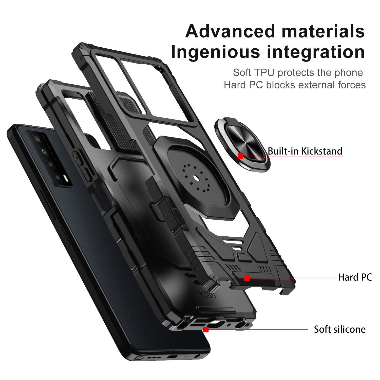 Eaglecell   For Tcl Stylus 5G /T779   Shockproof Protective Phone Case W/Ring Stand   Rs7 Black