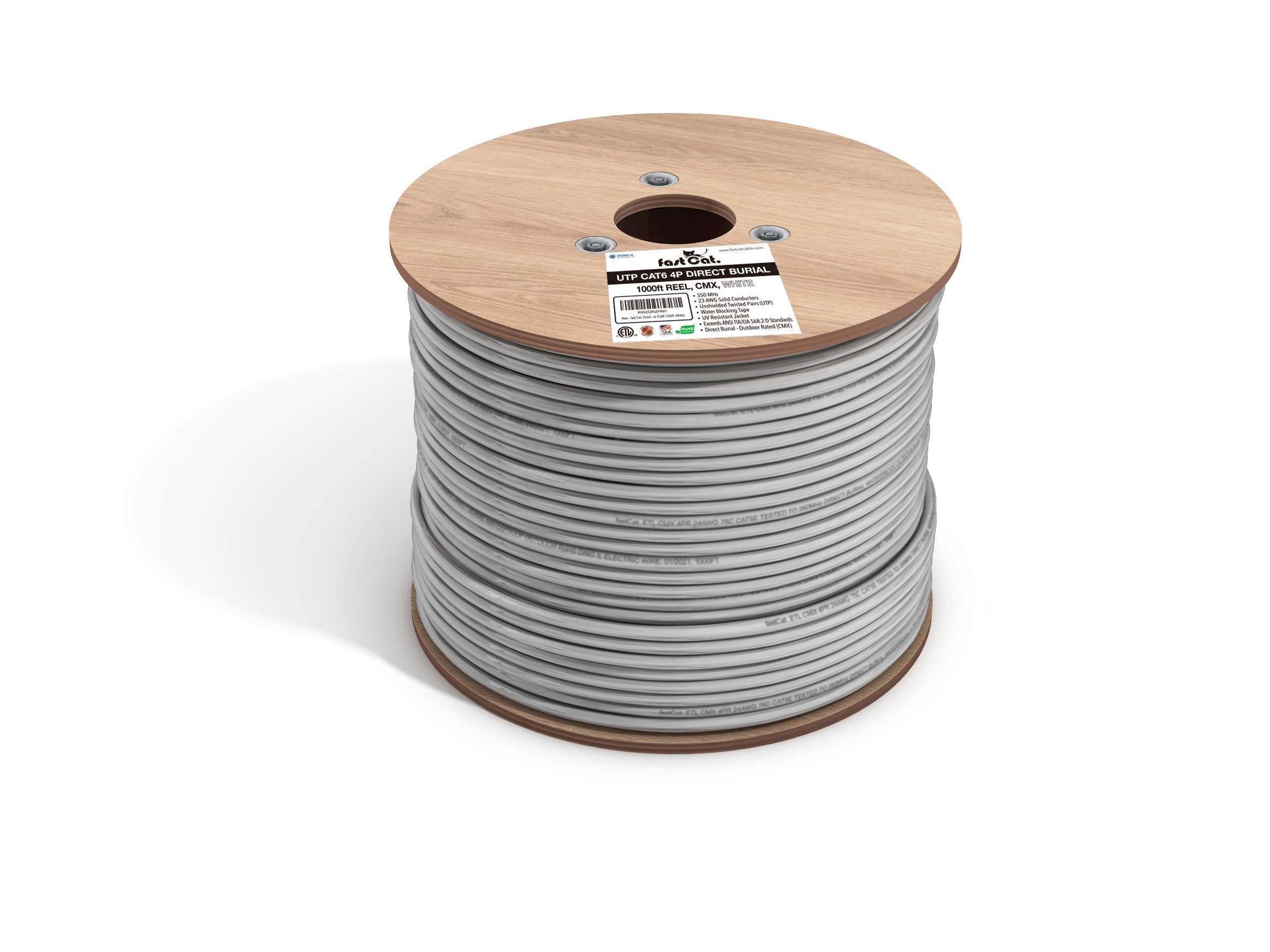 Fast Cat. Cat6 Direct Burial Outdoor Ethernet Cable   1000Ft Waterproof Cat6 Cable With 23Awg Solid Copper Conductors   Cmx, Utp 550Mhz Heavy Network & Gaming Ethernet Cable � White