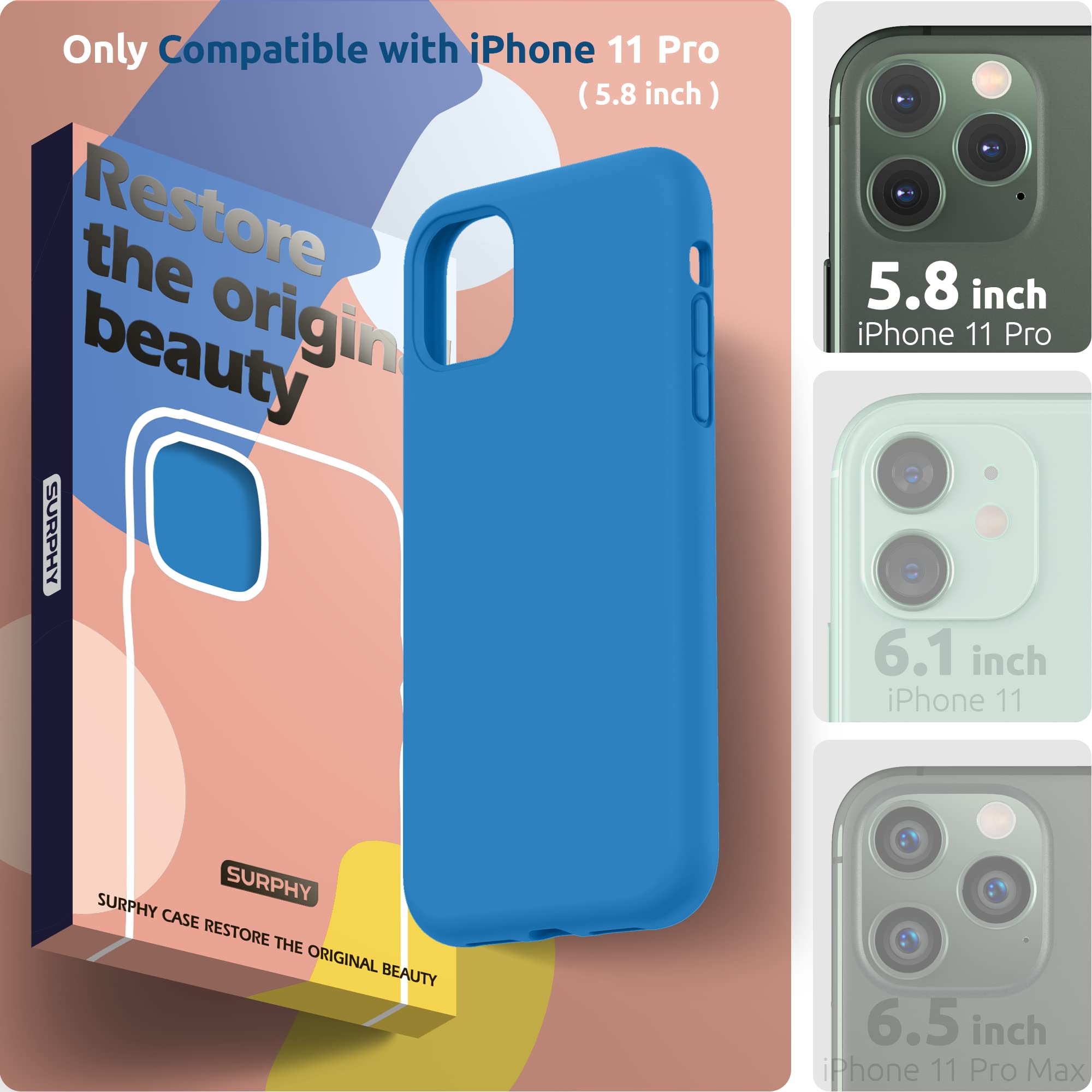 SURPHY iPhone 11 Pro Thickened Liquid Silicone Phone Case with Microfiber Lining Blue
