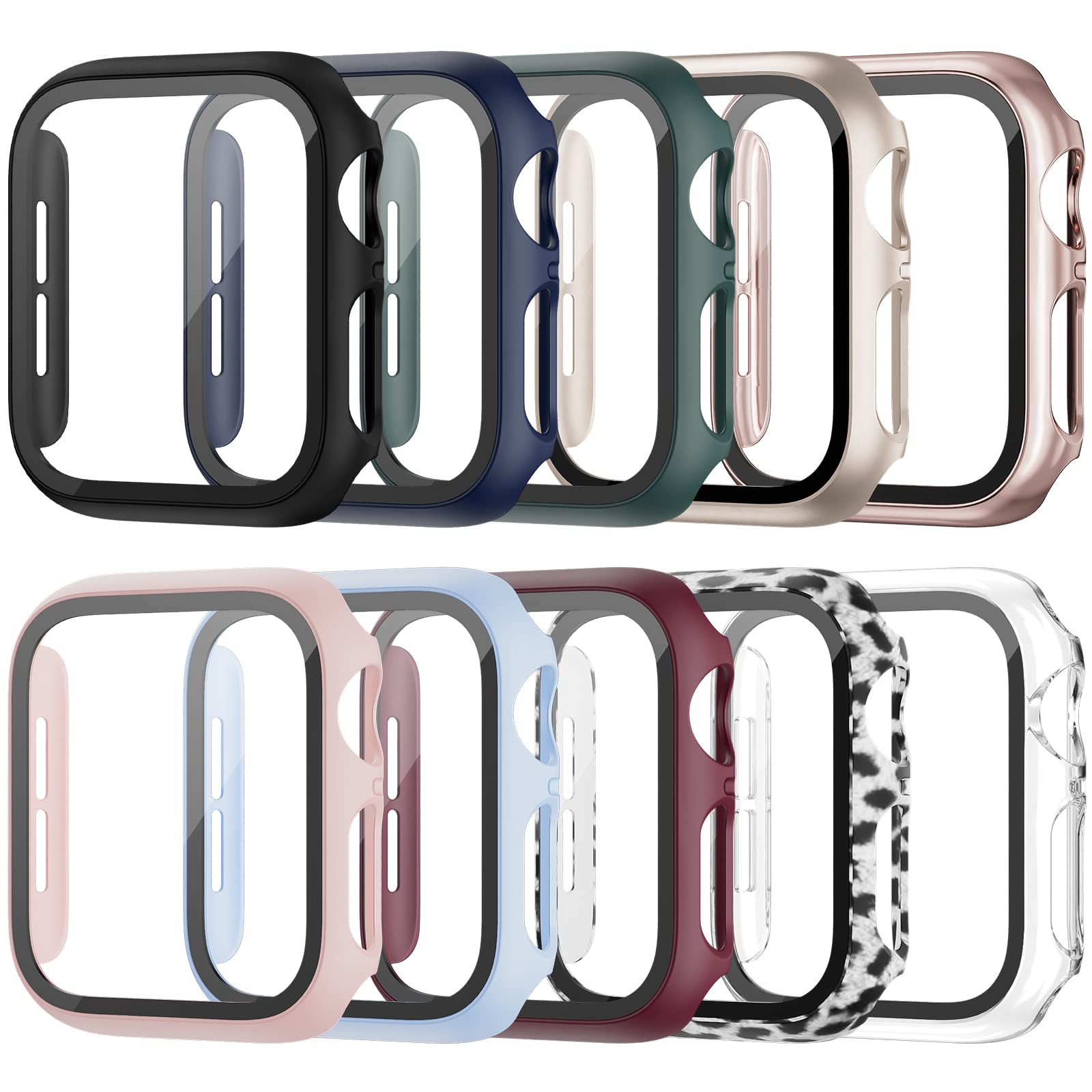 BHARVEST 10-Pack Hard PC Case Compatible with Apple Watch Series 9/8/7 45mm, Case with Tempered Glass Screen Protector Overall B