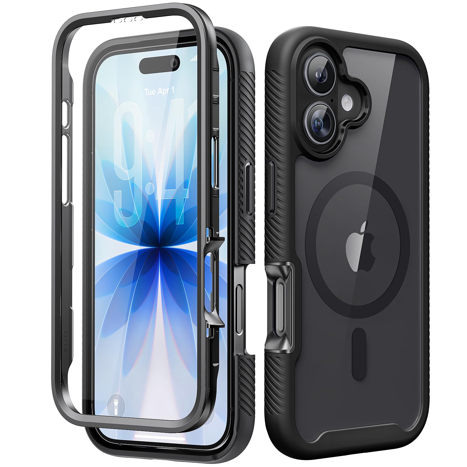ALGORAM Magnetic for iPhone 17 Case with Builtin Sensitive Screen Protector, FullBody Dual Front & Back Protective Phone Case 