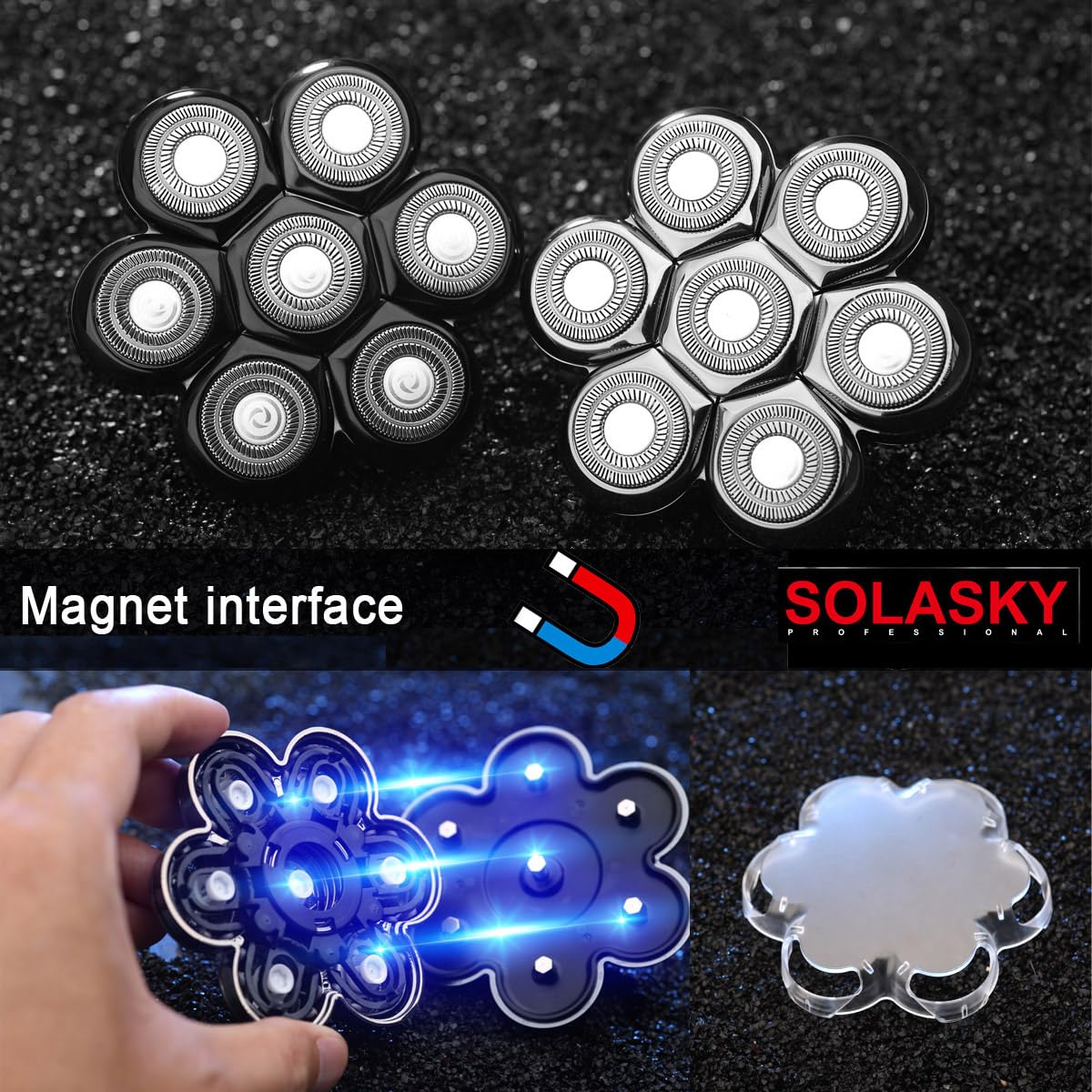 Solasky Universal Magnetic 7 Blades Head Compatible With Freedom Shaver. Head Shaver Replacement Heads, Head Shaver Replacement