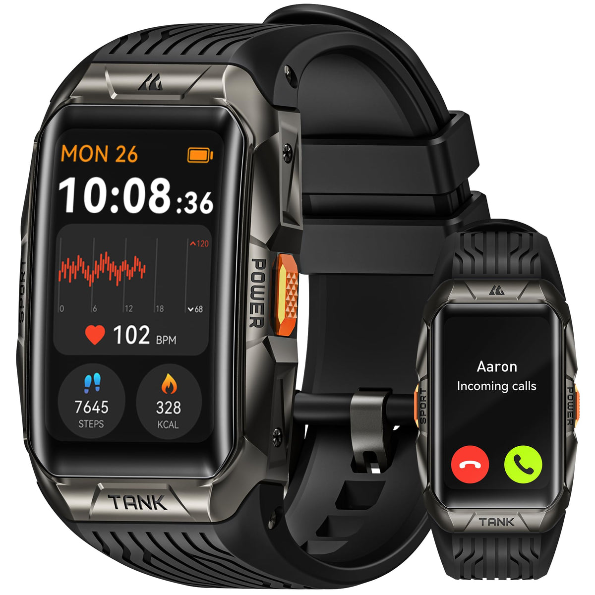 Kospet Tank X2 Smart Watch Fitness Tracker, 24/7 Heart Rate, Blood Oxygen Monitor, Sleep Tracker, Blutooth Call, Stainless Steel