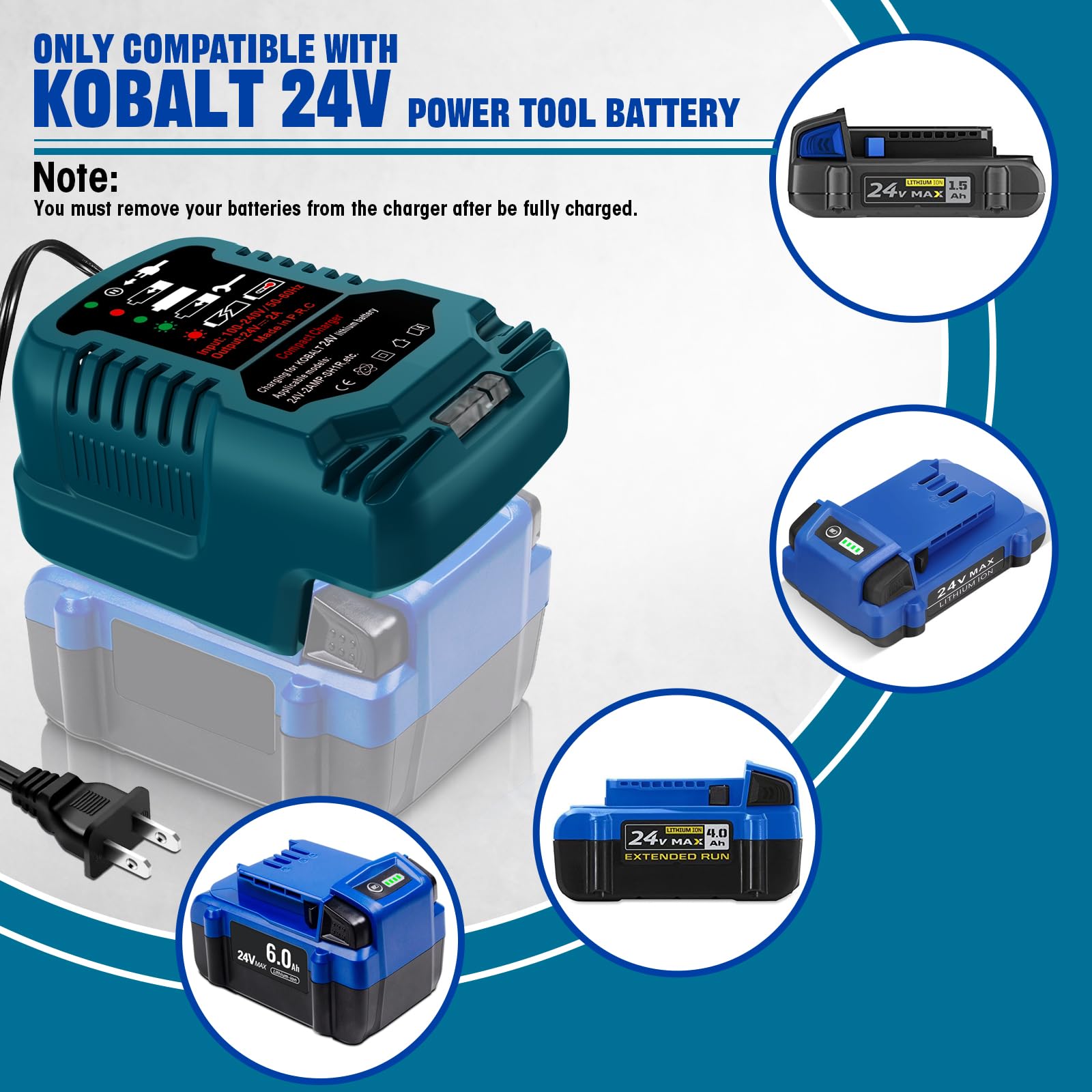 24 Volt Lithium Battery Charger Replacement For Kobalt 24V Max Kb624 03 Kb524 03 Kb424 03 Kb224 03 Kb124 03 0673802 1051230 Lith