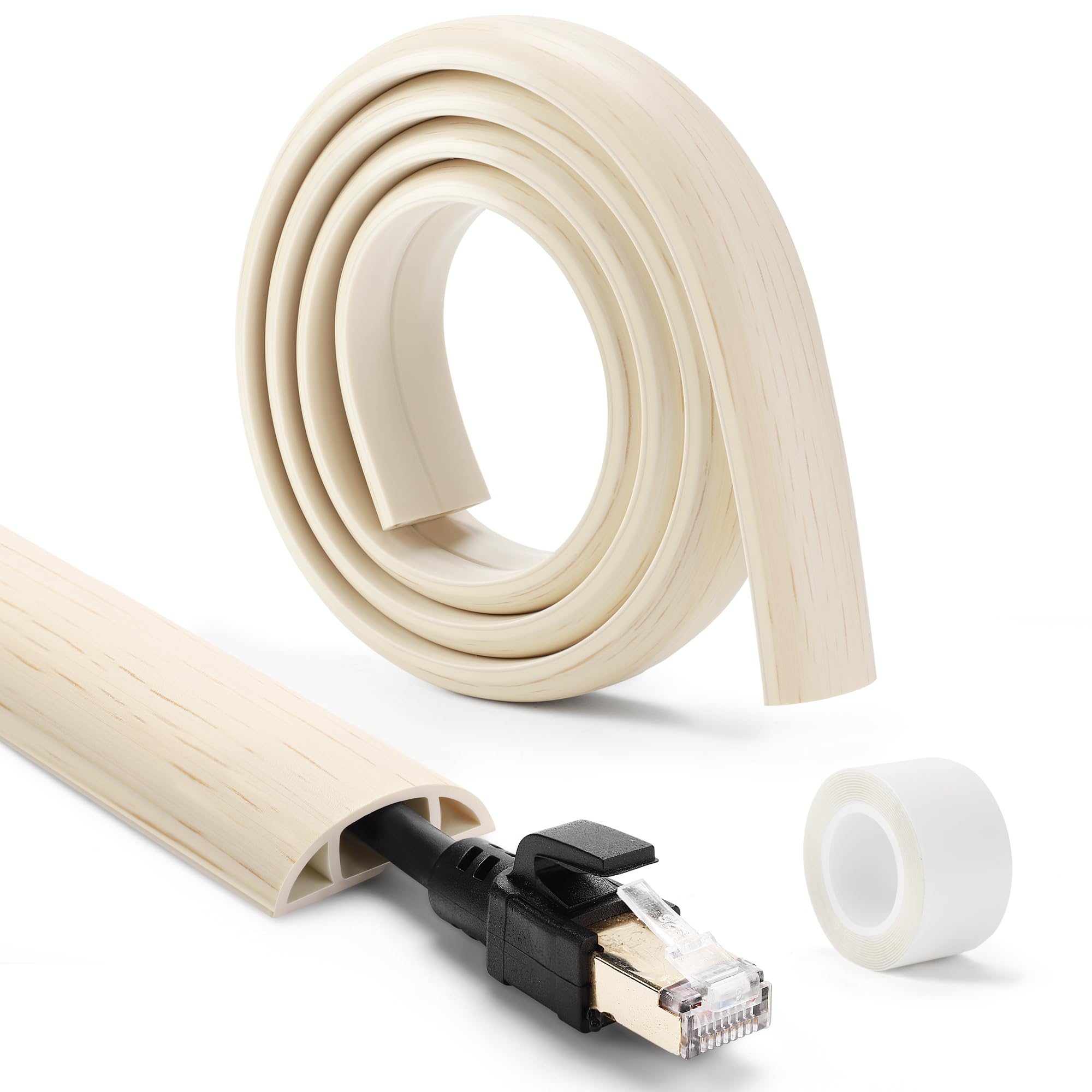 Floor Cord Cover 4Ft, Cord Hider Floor Beige Maple Wood, Floor Cable Management Prevent Cable Trips, Floor Cable Cover Wire Cove