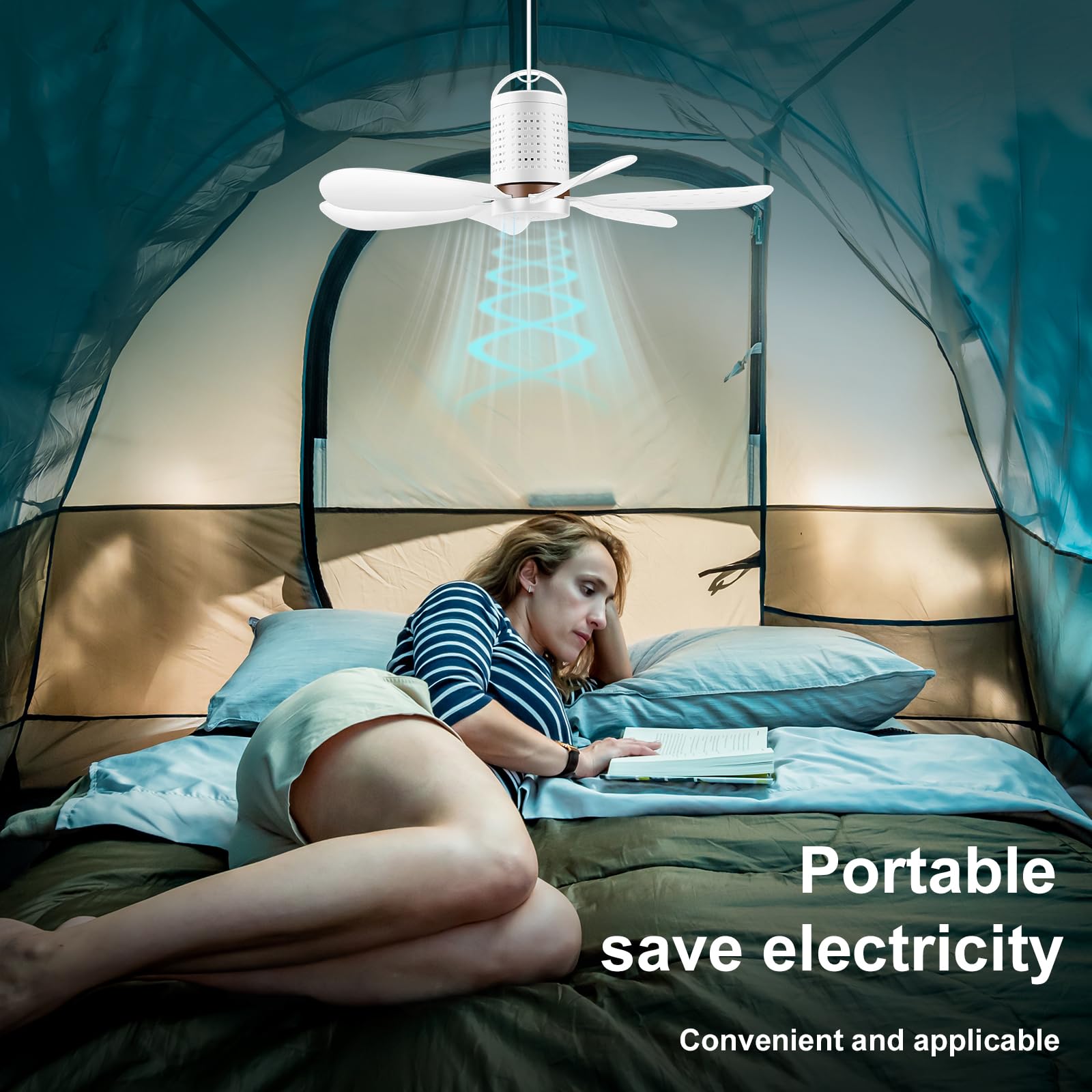Hywecy Usb Ceiling Fan With Six Blades,Portable Ceiling Fan Fan For Camping;Bedroom;Office;Living Room (Button)