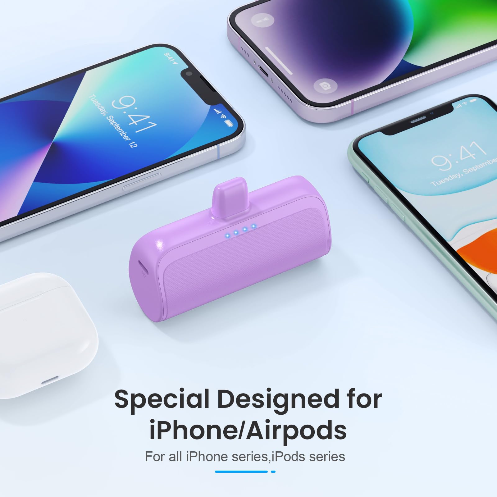 Mini Portable Charger Power Bank For Iphone,5200Mah Portable Phone Charger,Compact Pd Fast Charging Battery Pack Compatible With