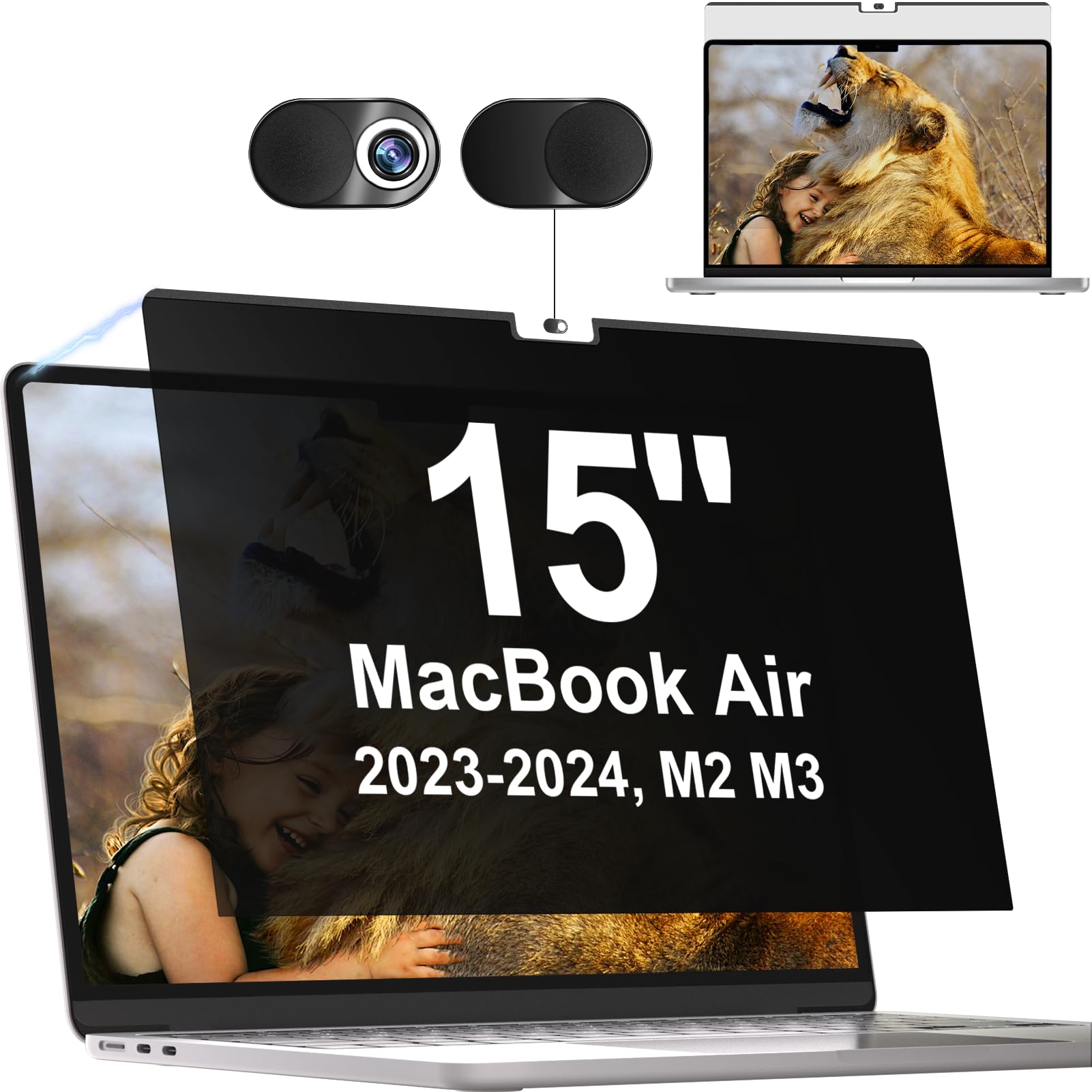 Privacy Screen For Macbook Air 15 Inch 2023 2024 (M2 M3 Chip), Magnetic Removable Anti Glare Blue Light Filter Protector