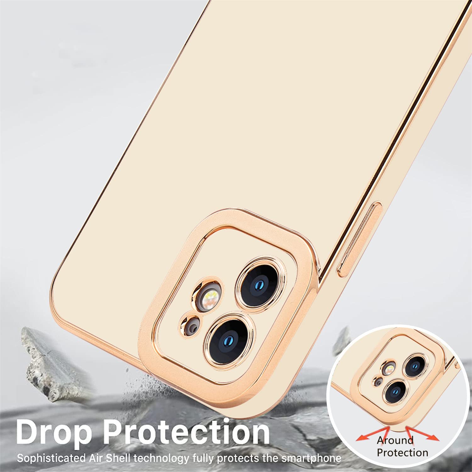 Lafunda Designed For Iphone 12 Case, Luxury Plating Cases For Women Girls Cute Electroplated Golden Edge Shockproof Tpu Bumper C