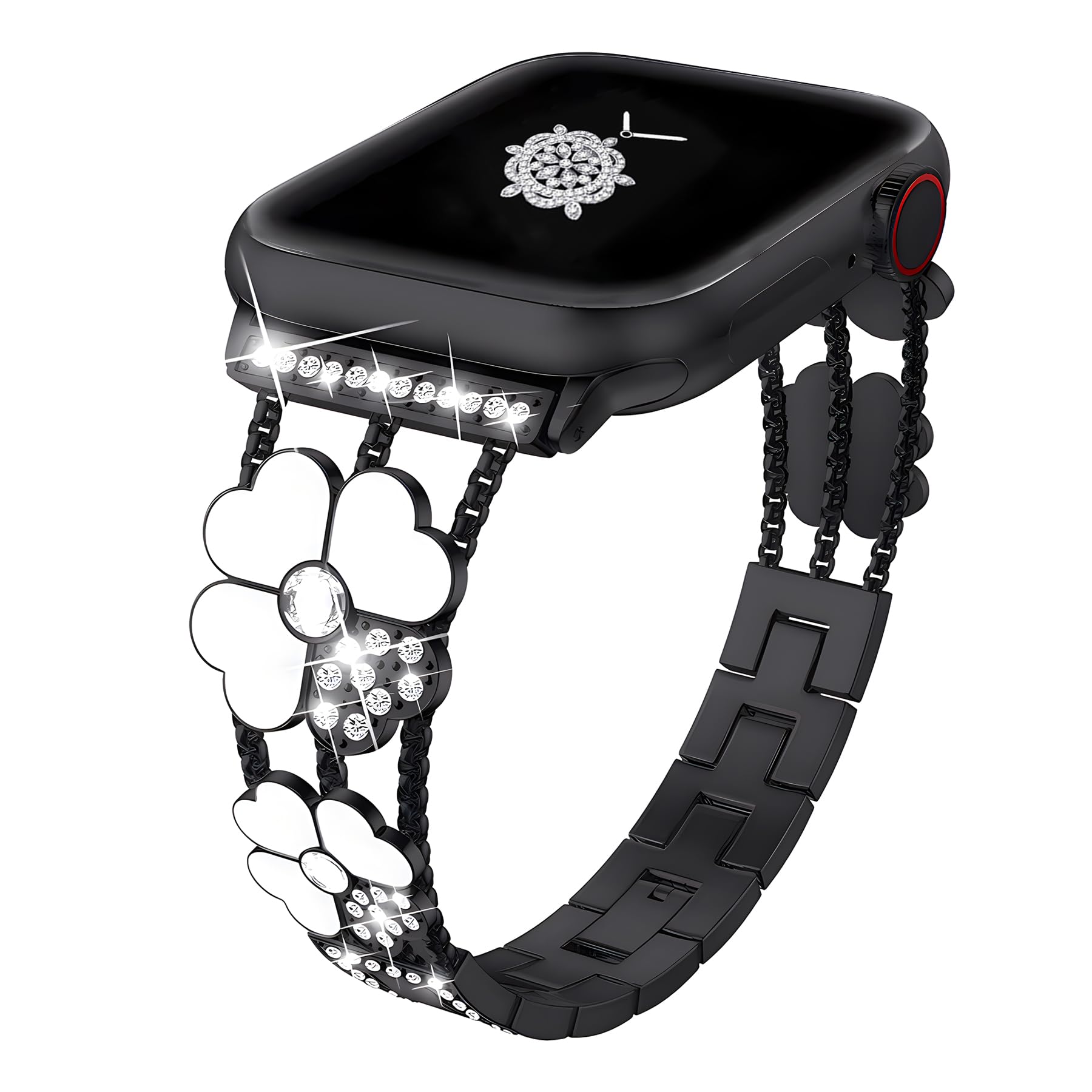 Kolgios 40/41Mm Black/White Women Fashion Four Leaf Clover Lucky Smartwatch Band Compatible For Apple Watch Series 9/8/7/Se/6/5