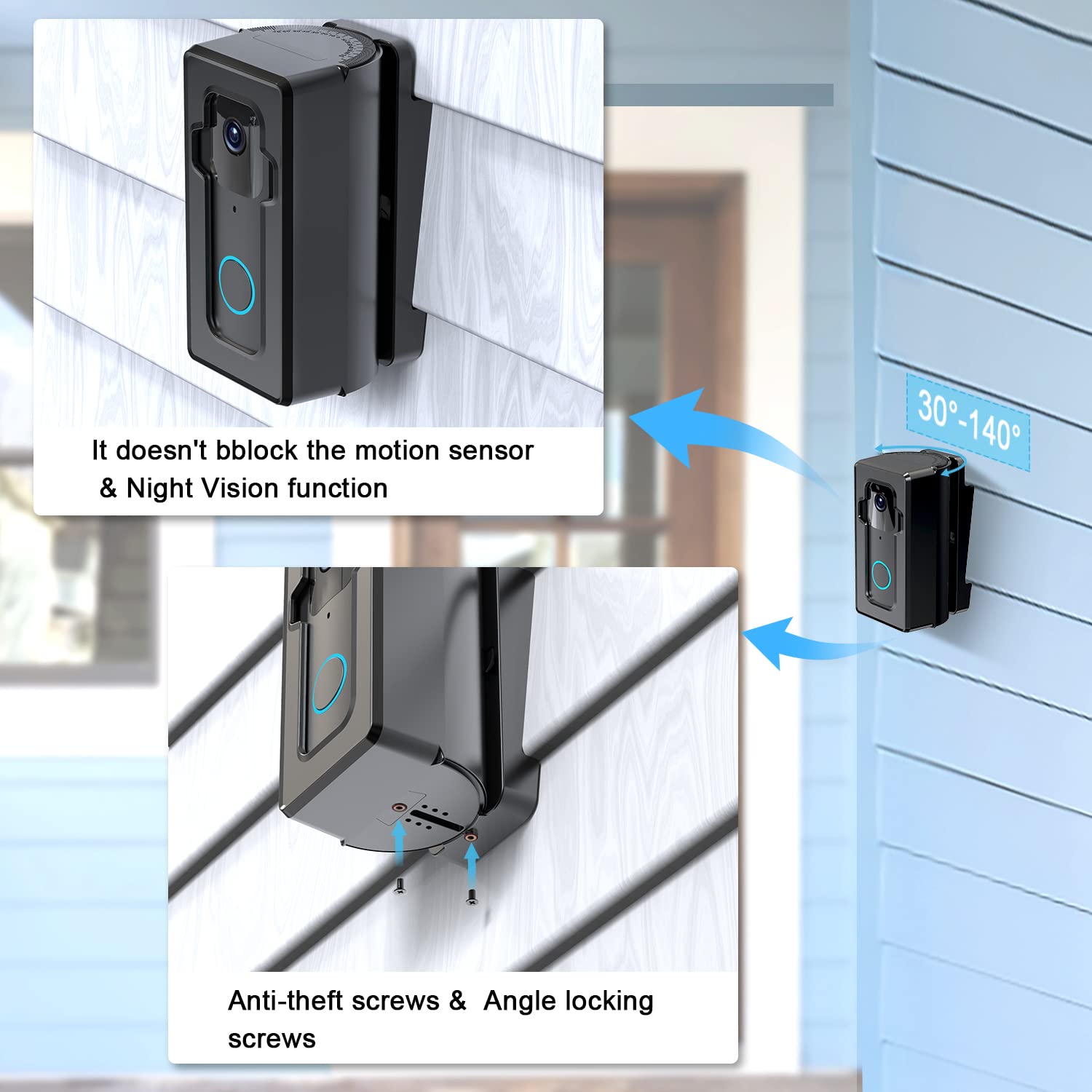 Vinyl Siding Mount Compatible With Blink Doorbell , Ajustable Angle 30 140 Degree (4'' Standard Vinyl Siding Only) Bracket, Acce