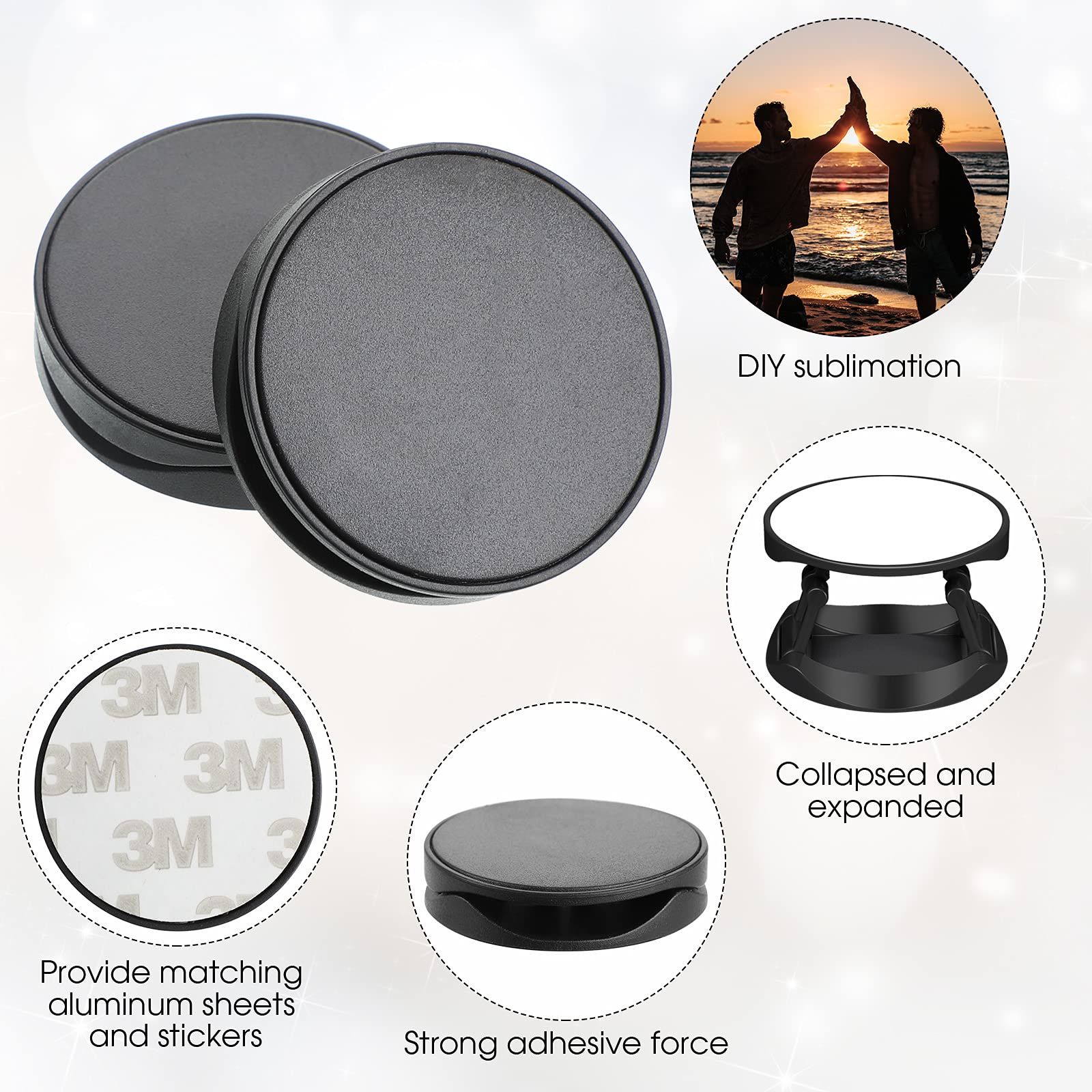 40 Pieces Blank Sublimation Phone Grip Holders Include 40 Collapsible Brackets And Sublimation Aluminum Sheets And Double-Sided