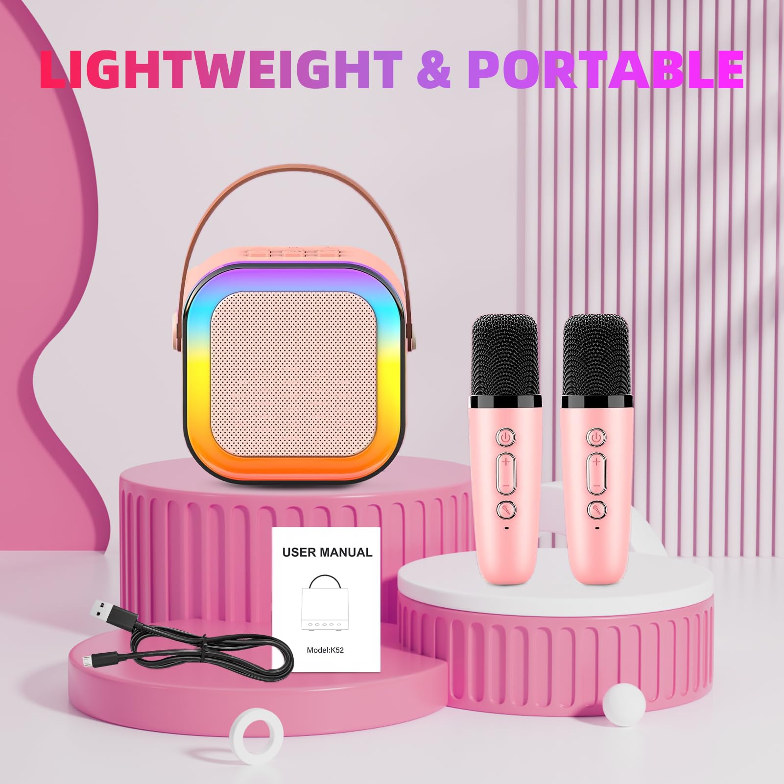 Eimterlan Karaoke Machine For Kids, Kids Karaoke Machine For Girls With 2 Wireless Microphones Mini Portable Bluetooth Speaker K