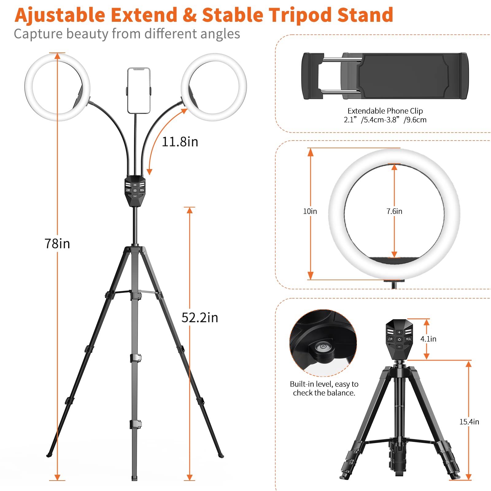 Sebider Dual 10 Led Ring Light With Tripod Stand & Phone Holder, Selfie Circle Lights With 5 Light Modes (2700-6500K)&12 Brightn