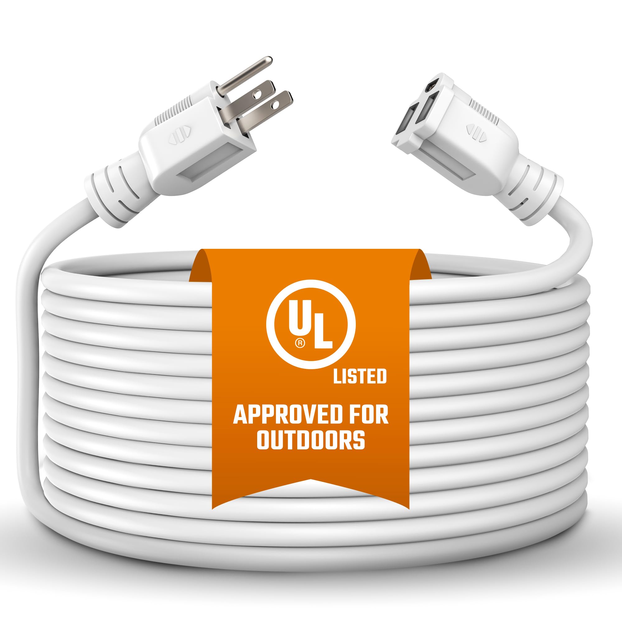 Bindmaster Heavy Duty Extension Cord/Wire Power Cable, Indoor/Outdoor, 16/3, Single Outlet, 15 Feet, Ul Listed, White