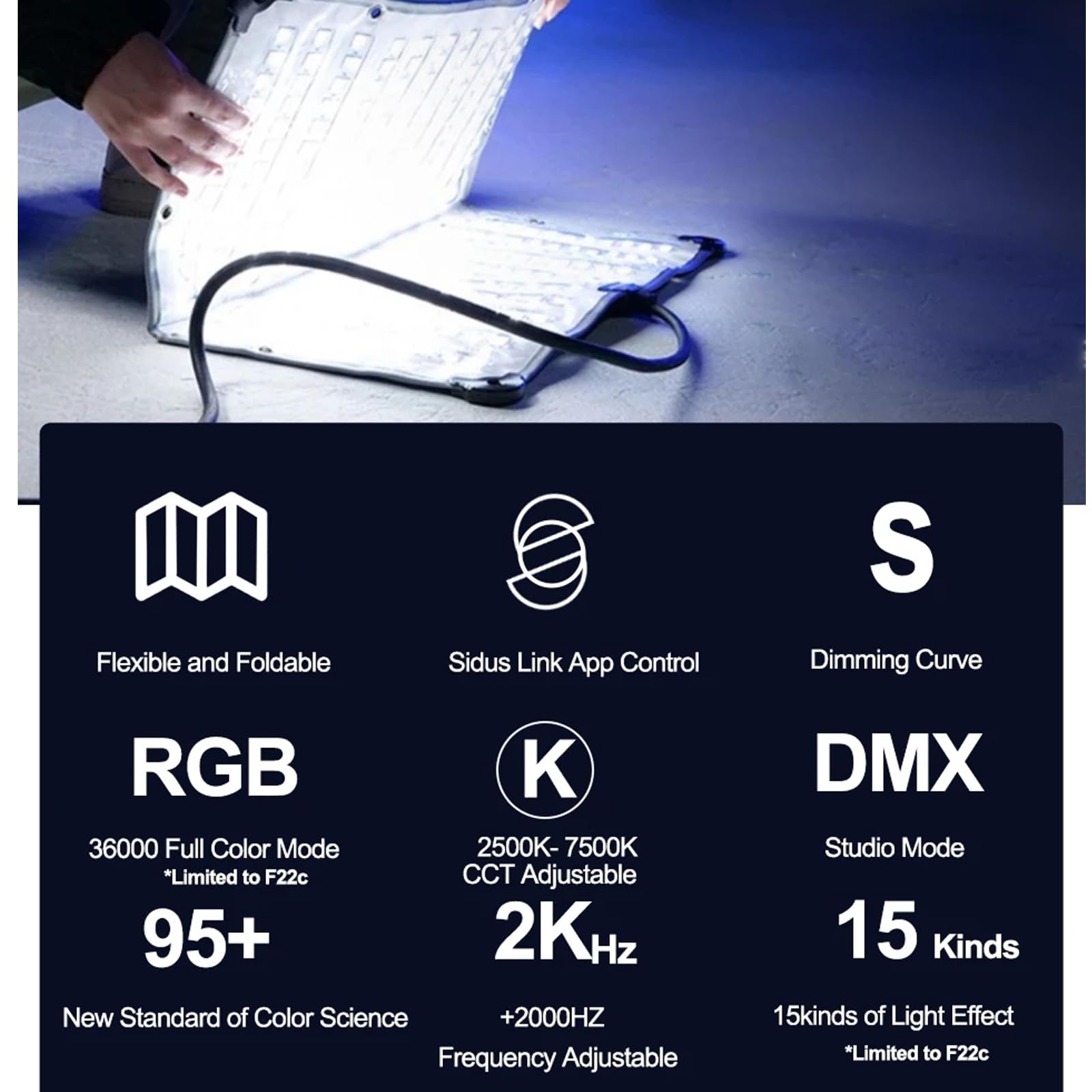 Aputure Amaran F22C Rgbww Flexible Led Video Light 2500K~7500K,200W Output Led Panel Light,15 Lighting Fx With Honeycomb Grid So