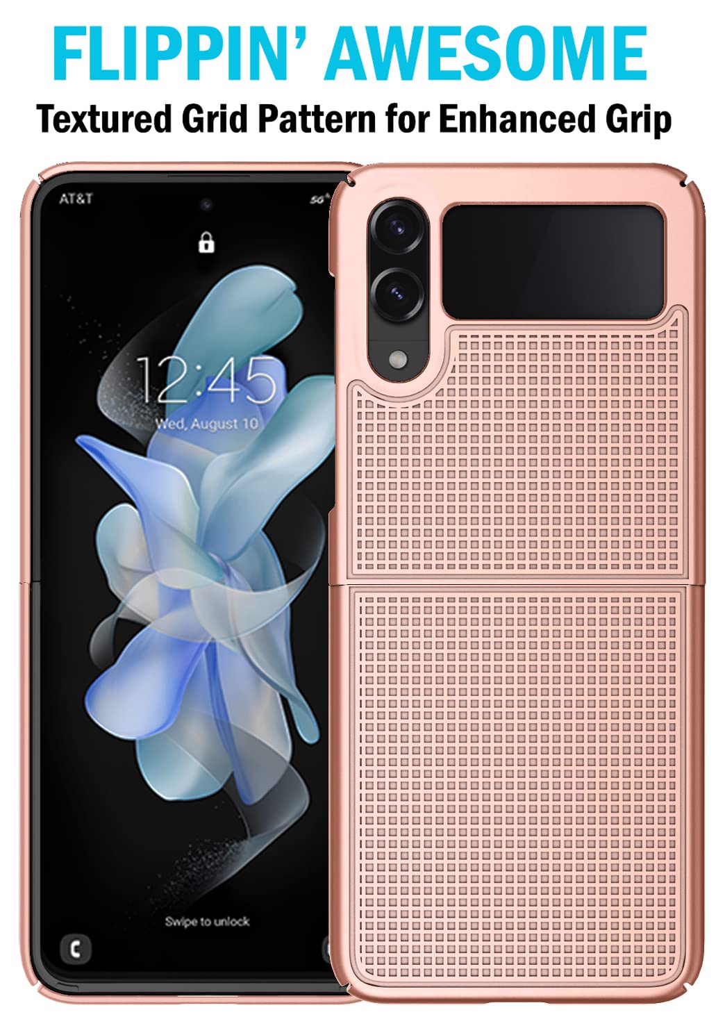 Case With Clip For Galaxy Z Flip 4 5G, Nakedcellphone [Grid Texture] Slim Hard Shell Cover And [Rotating/Ratchet] Belt Hip Holst