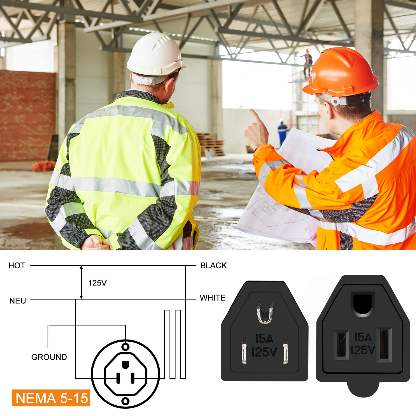 20 Pieces Extension Cord Plug Replacement Extension Cord Ends 125V 15A 2 Pole 3 Wire Male Plug And Female Connector Straight Plu