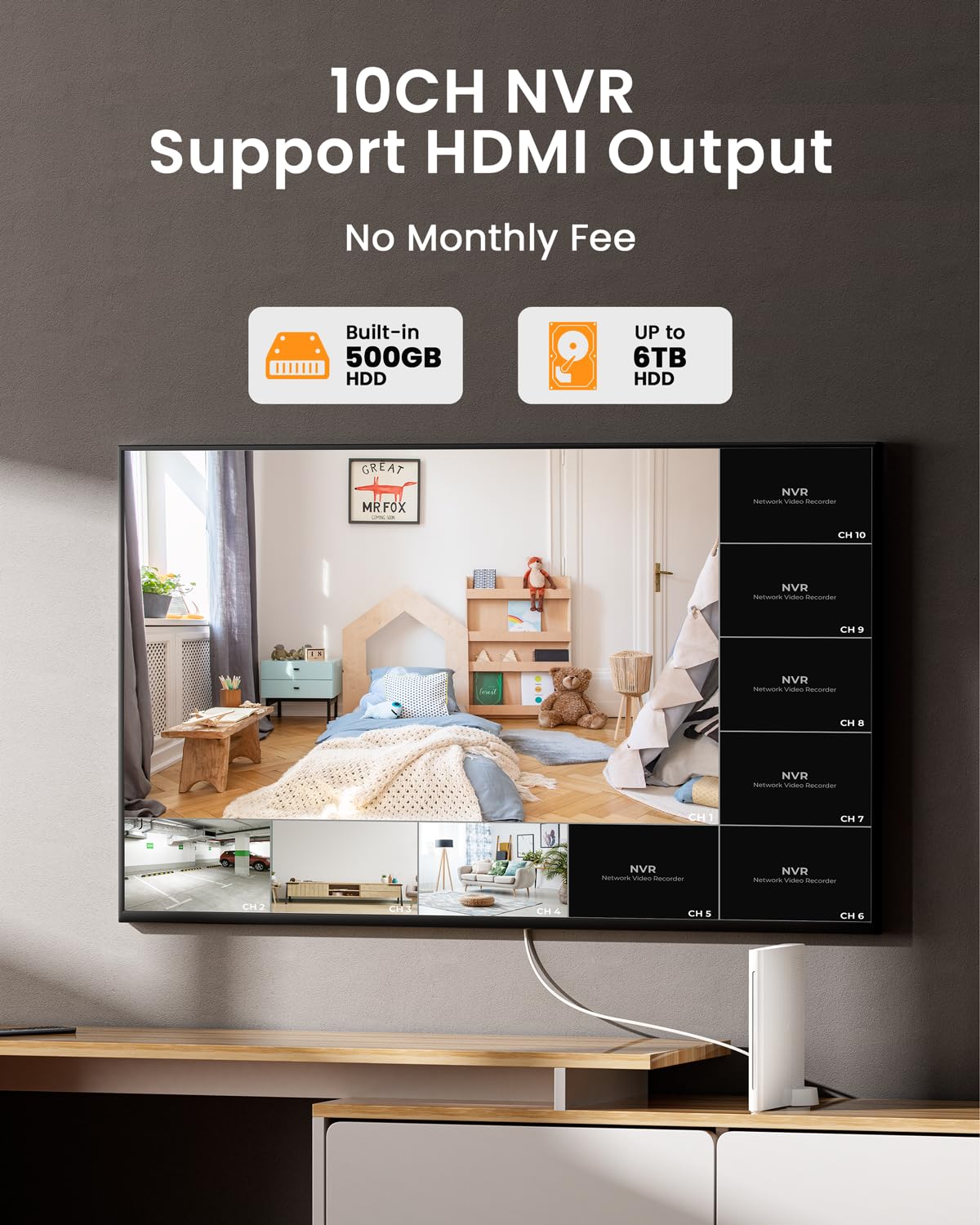 Wireless Solar Home Security System With 10Ch Nvr & 500Gb Hdd, 0 Monthly Fee, 6Pcs 2K Solar Security Camera Outdoor, Forever Pow