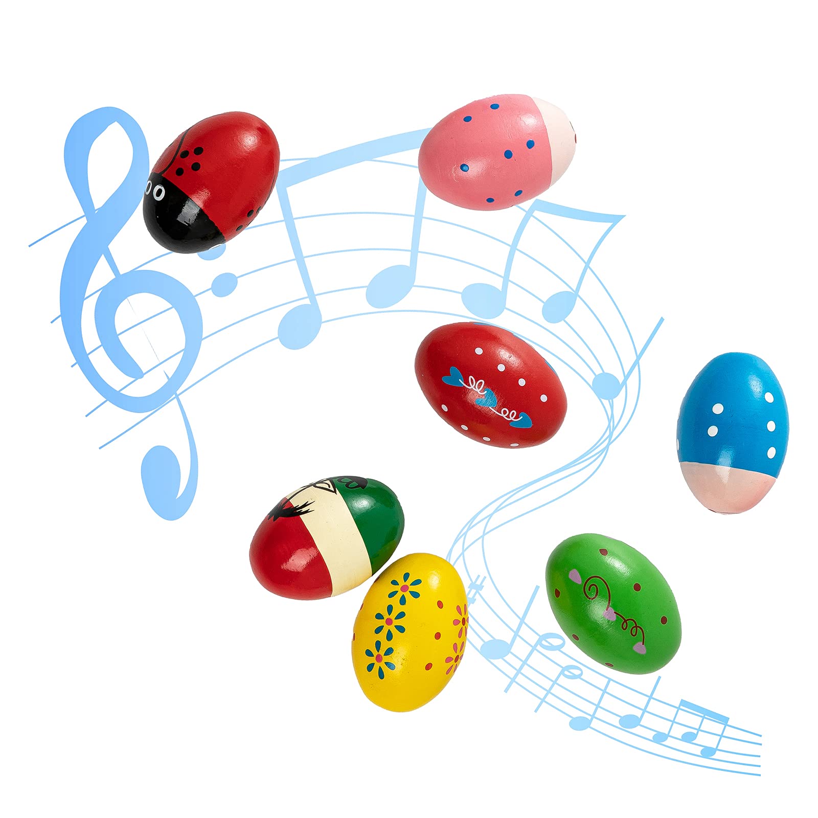 Musfunny Egg Shakers Set 7Pcs Wooden Hand Percussion Shakers Musical Maracas Instrument For Kids Musical Education Party Classro