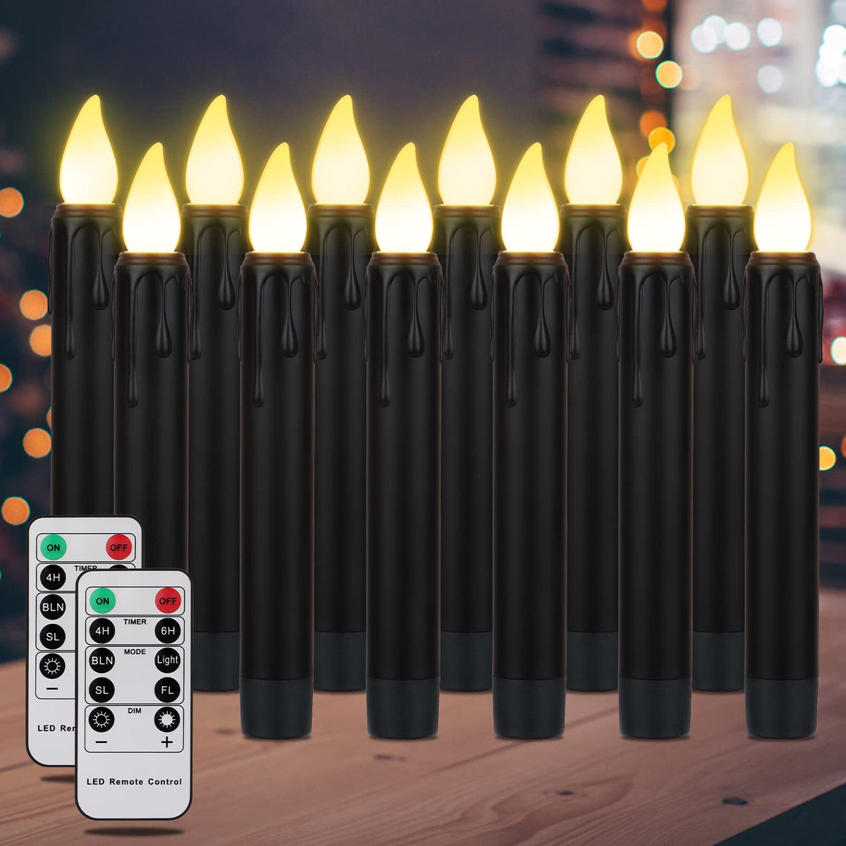 Daord 12 Pcs Halloween Led Taper Candle Battery Operated Window Candles Flameless Candlesticks Warm White Light With Remote Cont