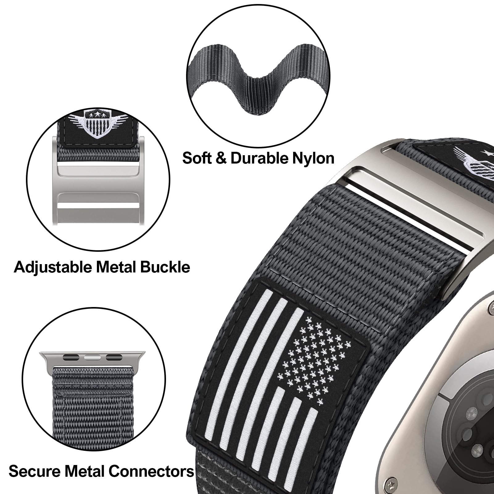 Rugged Nylon Band Compatible With Apple Watch Ultra Band 49Mm 45Mm 44Mm 42Mm,Soft Sport Loop Adjustable Wristbands Replacement S