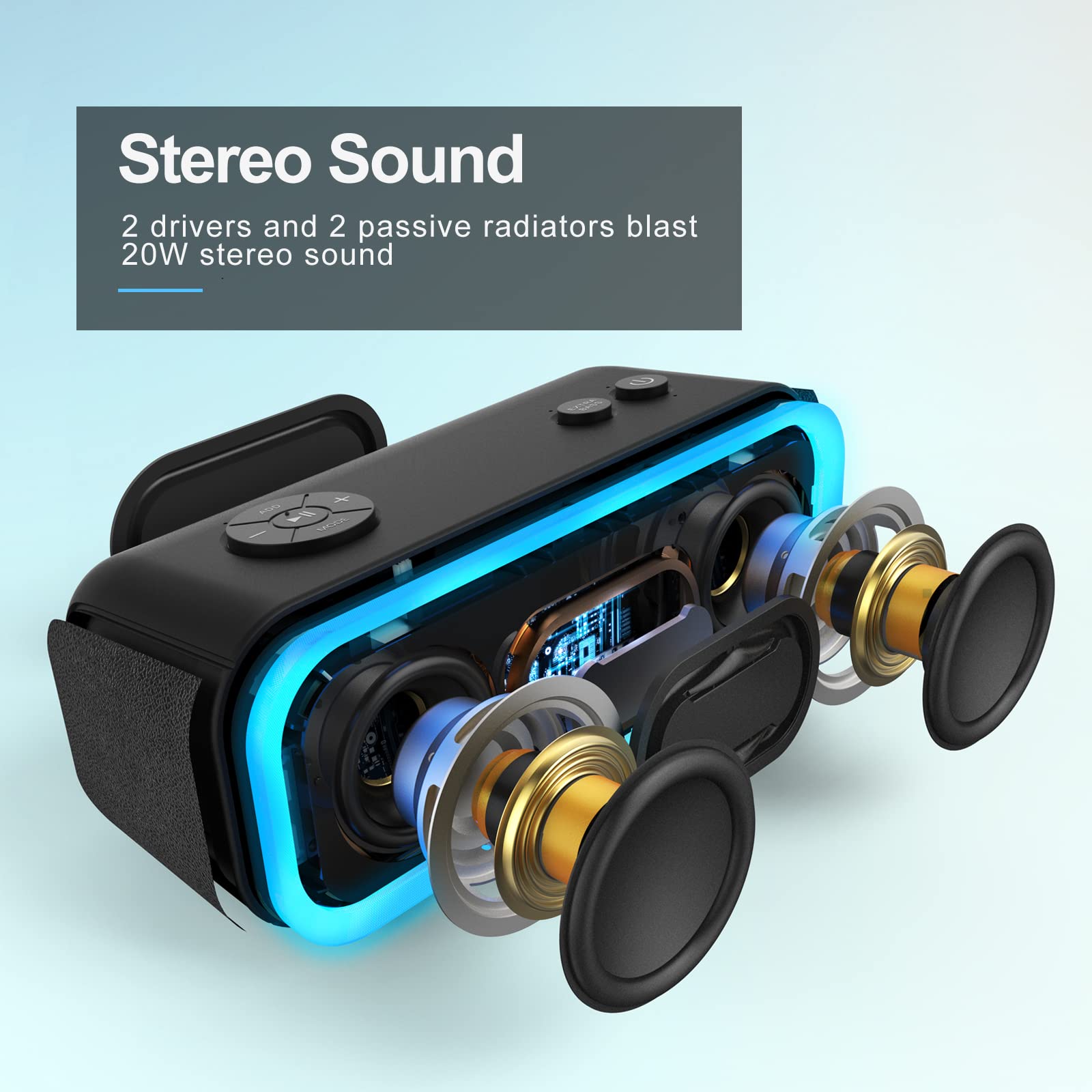 Doss Soundbox Pro Bluetooth Speaker With 20W Stereo Sound, Active Extra Bass, Ipx6 Waterproof, Tws Pairing, Multi Colors Lights, 20H Playtime, Portable For Beach, Outdoor Grey