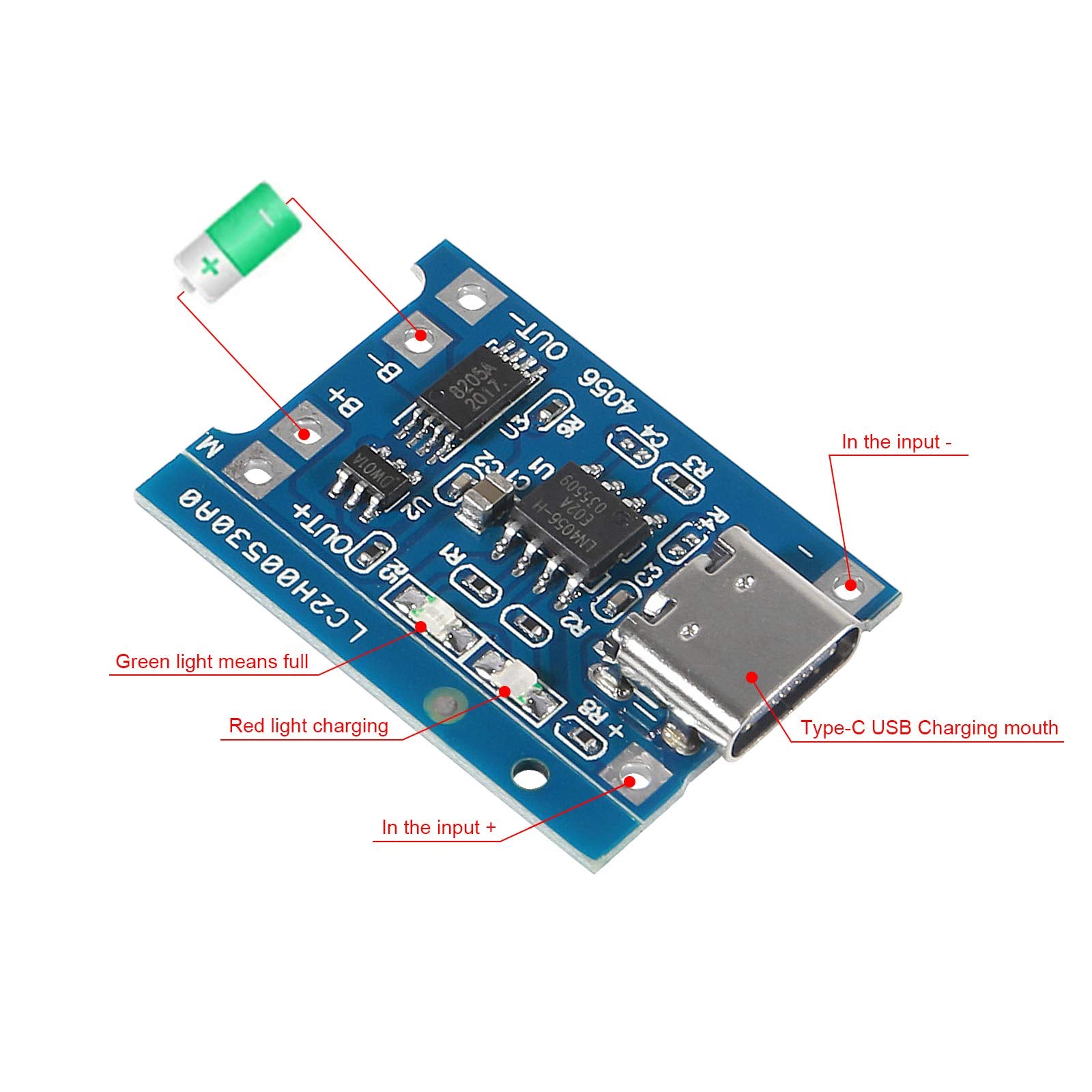 15Pcs 5V 1A Tp4056 Charging Module Type C Usb 18650 Lithium Battery Charger Board With Protection (Type C Usb)