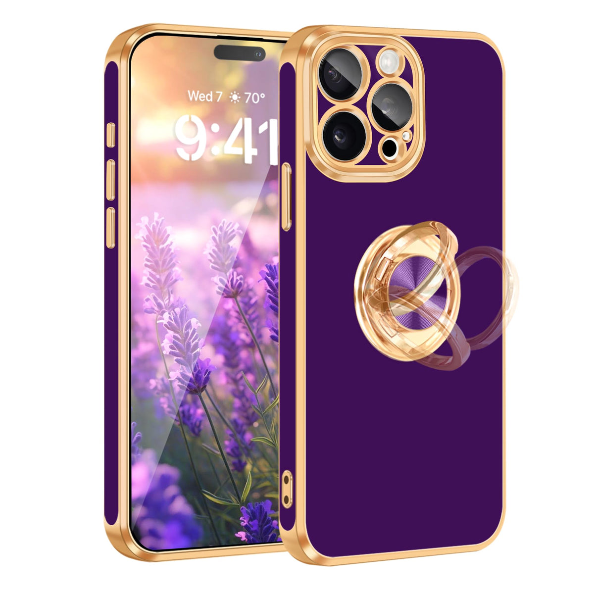 Fingic For Iphone 15 Pro Phone Case[With 360Ring Holder][Support Magnetic Car Mount] Cute Kickstand Slim For Women Girls Nonslip