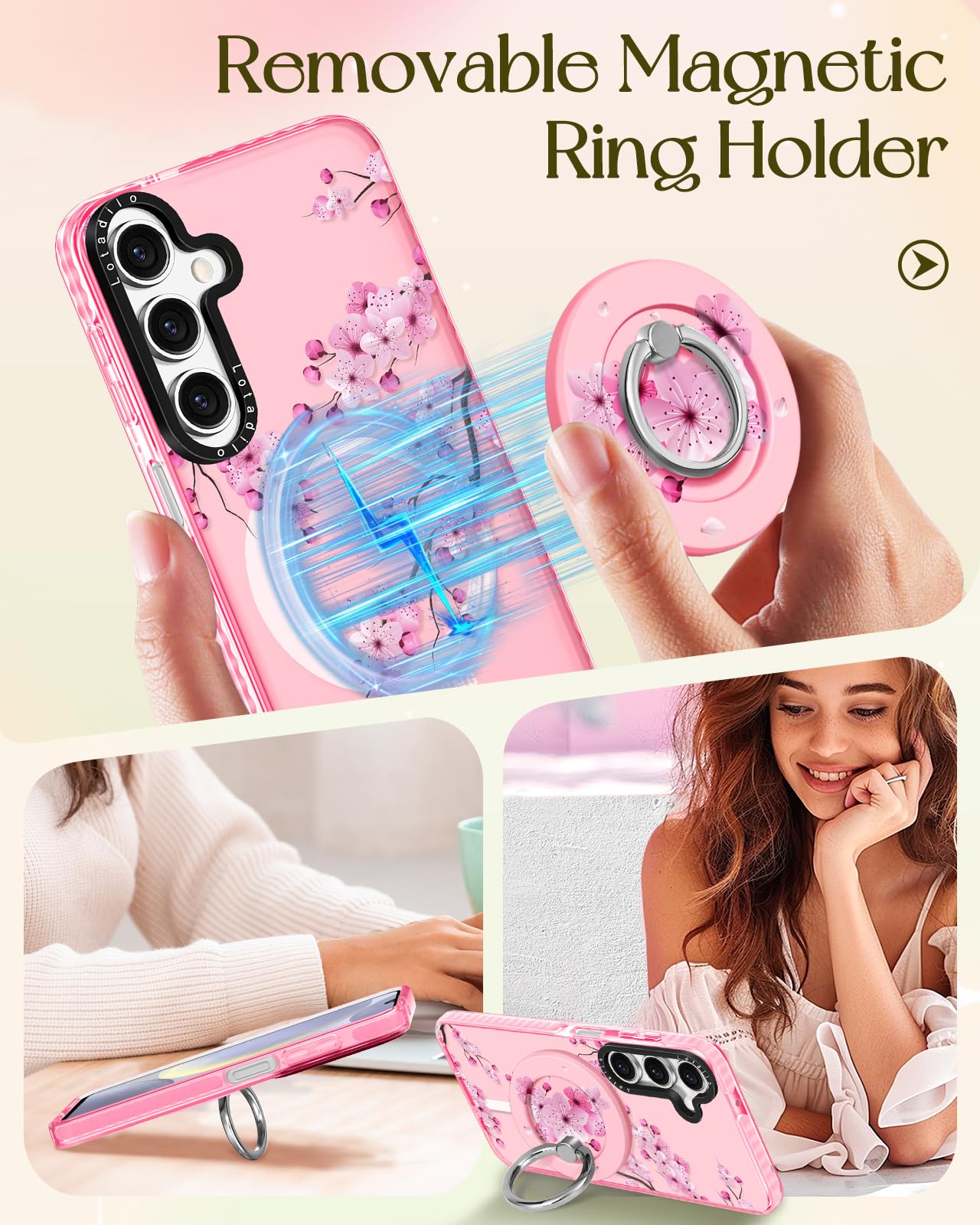 Lotadilo Cute Case For Samsung Galaxy A16 For Women Girls - Funny Peach Blossom Design Compatible With Magsafe Magnetic Ring Hol