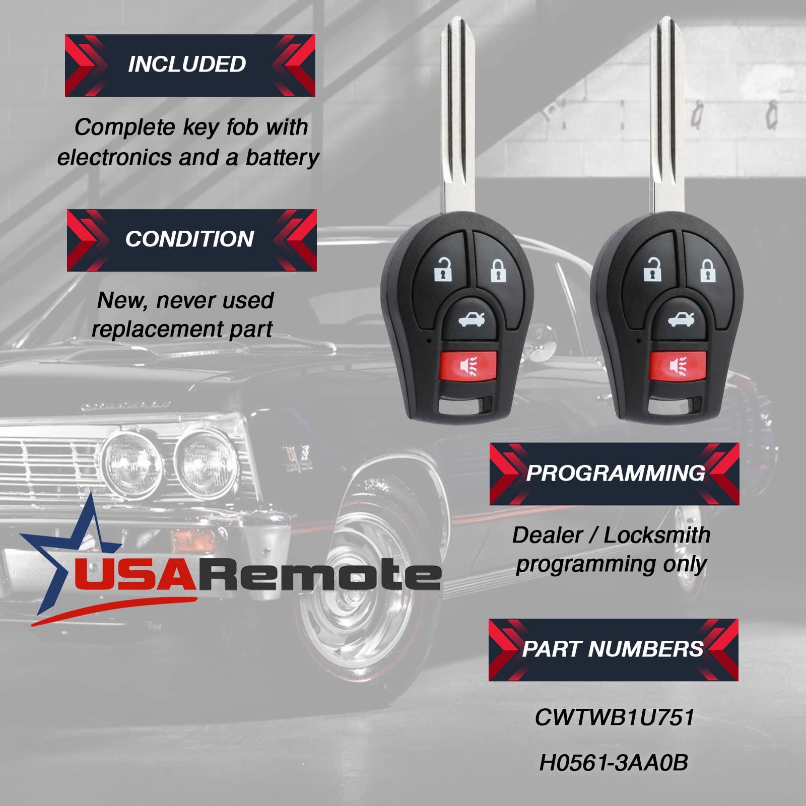 Fits 2013 2014 2015 Nissan Sentra Key Fob Keyless Entry Remote (Cwtwb1U751),L Set Of 2