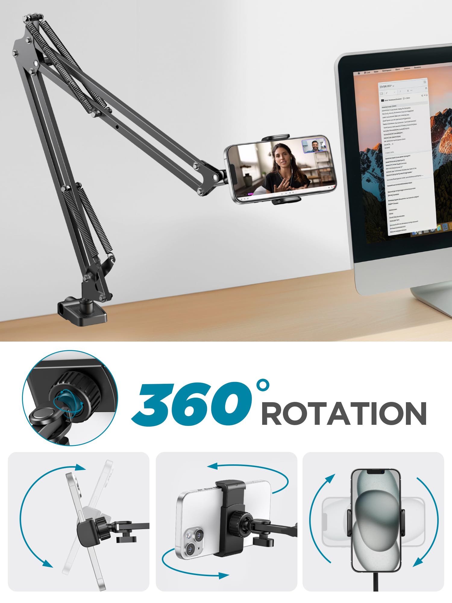 Innogear Tablet Holder For Bed, Overhead Tablet Stand Phone Holder Tablet Mount For Desk 2 Clamps With Swivel Ball Head For Ipad Kindle Switch Graphics Tablets 4 13' Devices