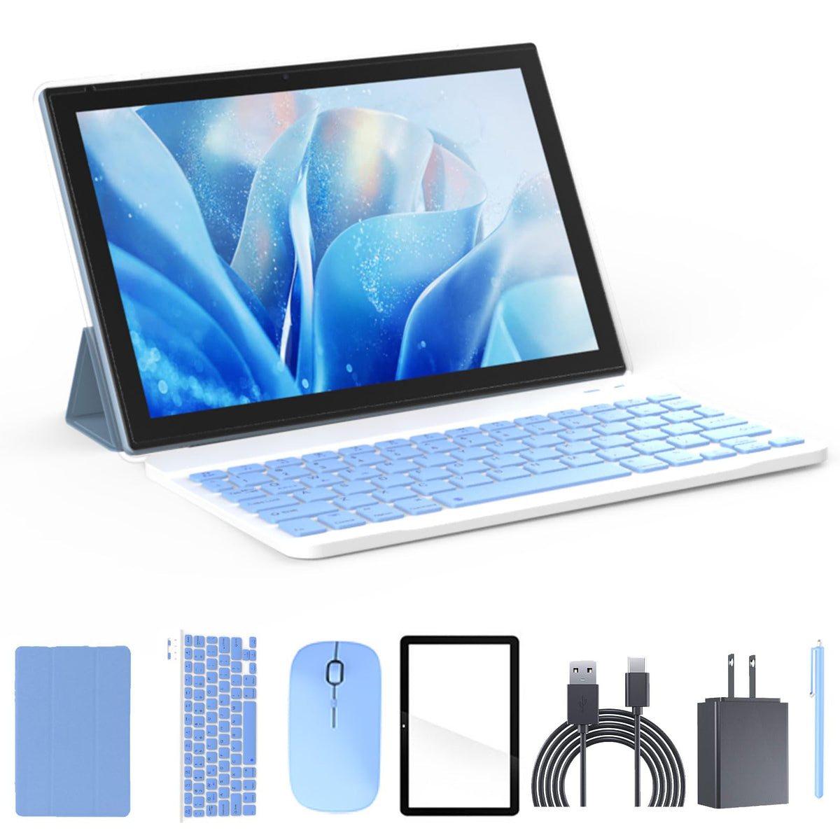 Tablet 2 In 1 Tablets 10 Inch Android 12 Tablet Set With Keyboard Case Mouse Stylus Film, 4Gb+64Gb Tablets 10.1'' Tab 1280*800 H