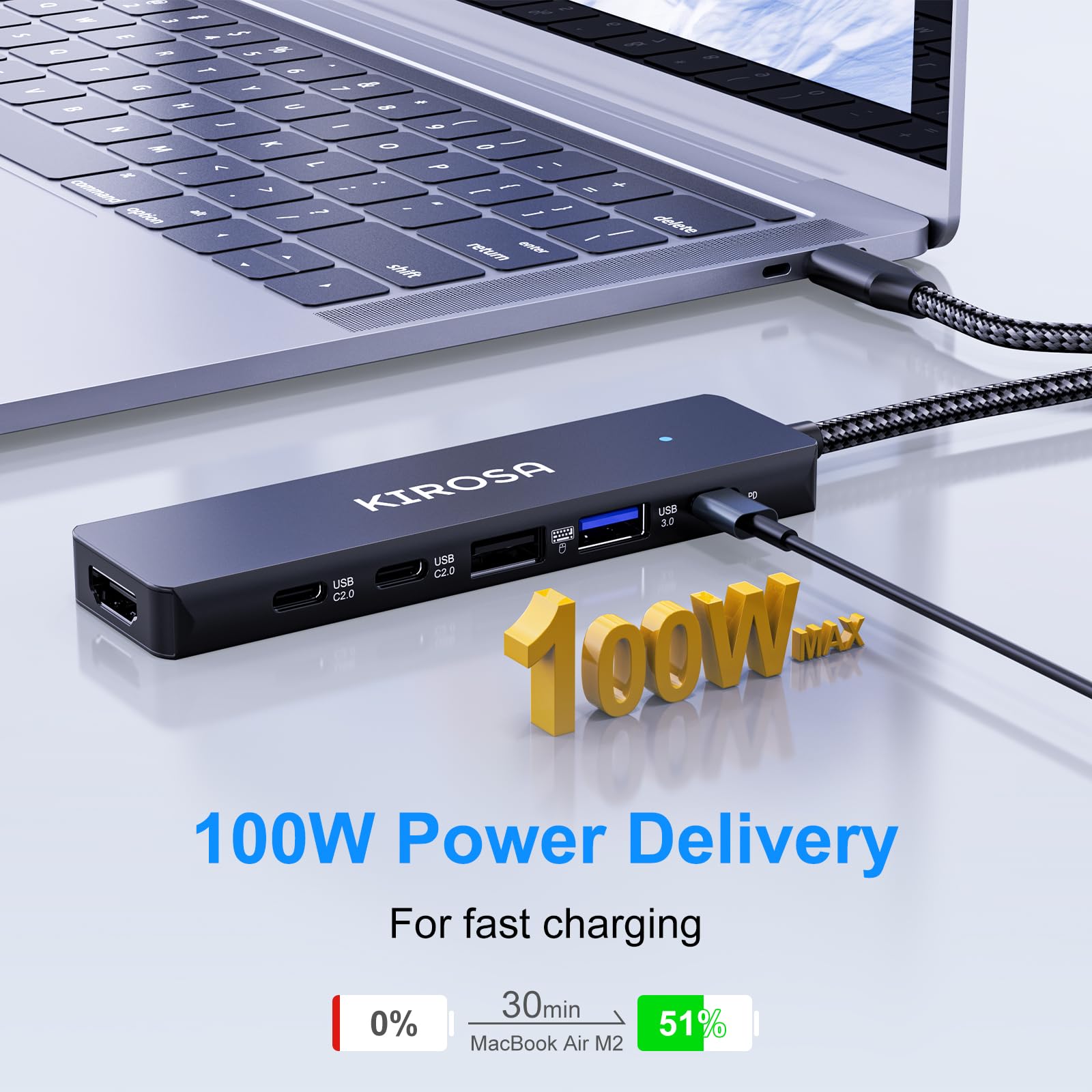 Kirosa Usb-C Hub, 5 Ports Usb 3.0, 4K Hdmi, Displayport, Usb Type-C Adapter