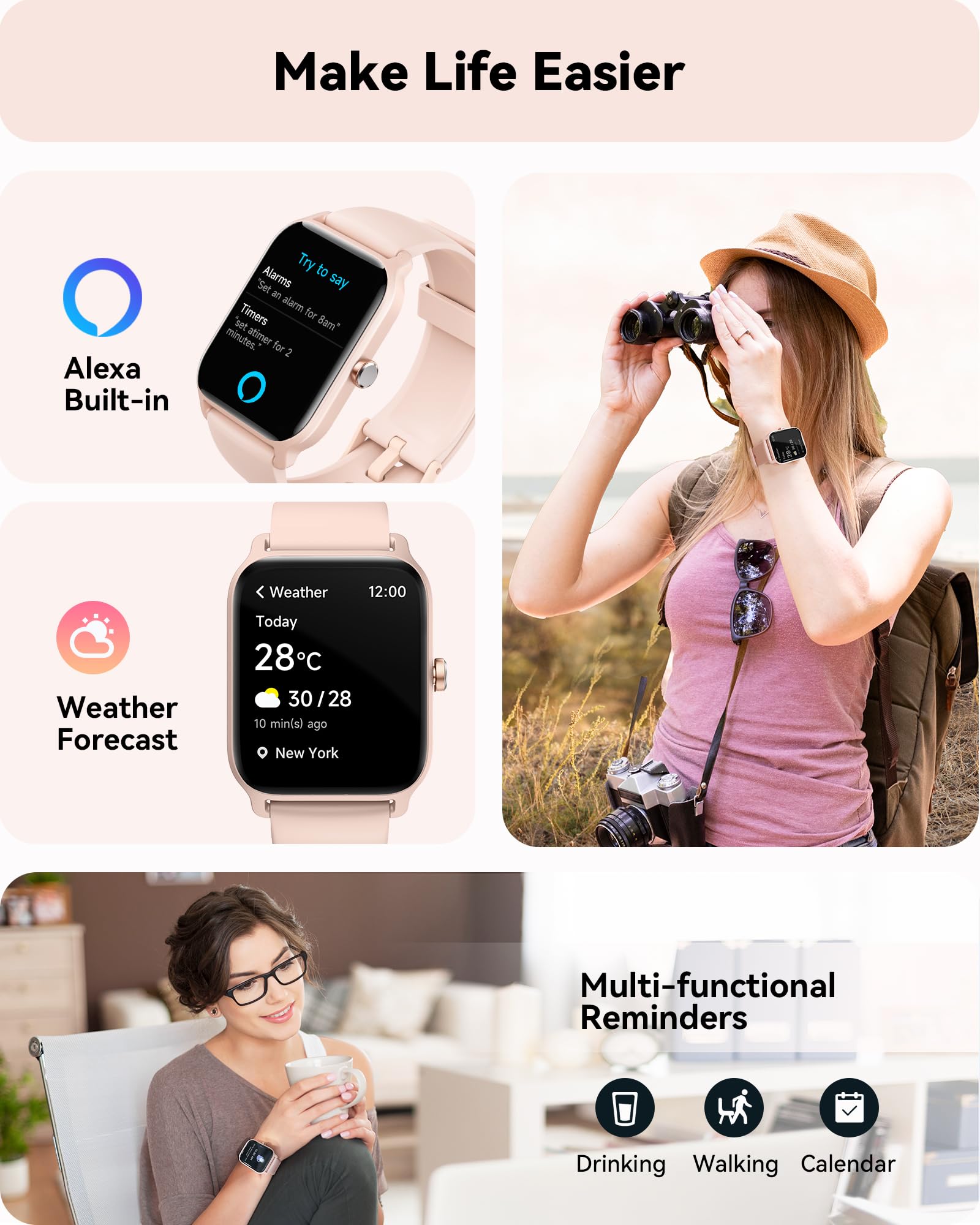 Smart Watch For Women,1.8''Fitness Watch(Answer/Make Call),Alexa Built In, [24H Heart Rate Sleep Blood Oxygen Monitor],5Atm Wate