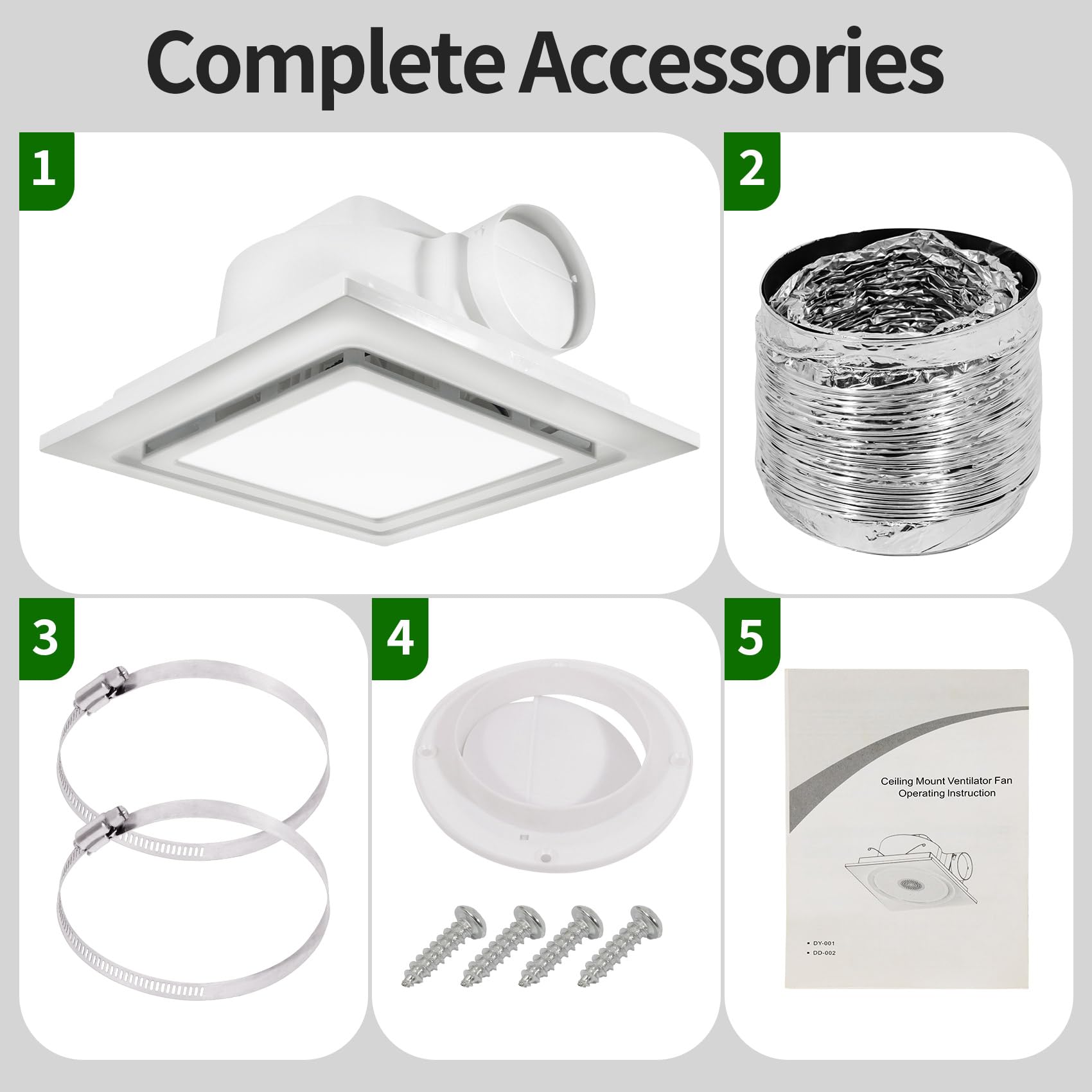 Tepu 9.8In Bathroom Exhaust Fan With Light, 129 Cfm Quiet Bathroom Exhaust Fan With 6500K 12W Led Light For Bathrooms, Toilets,