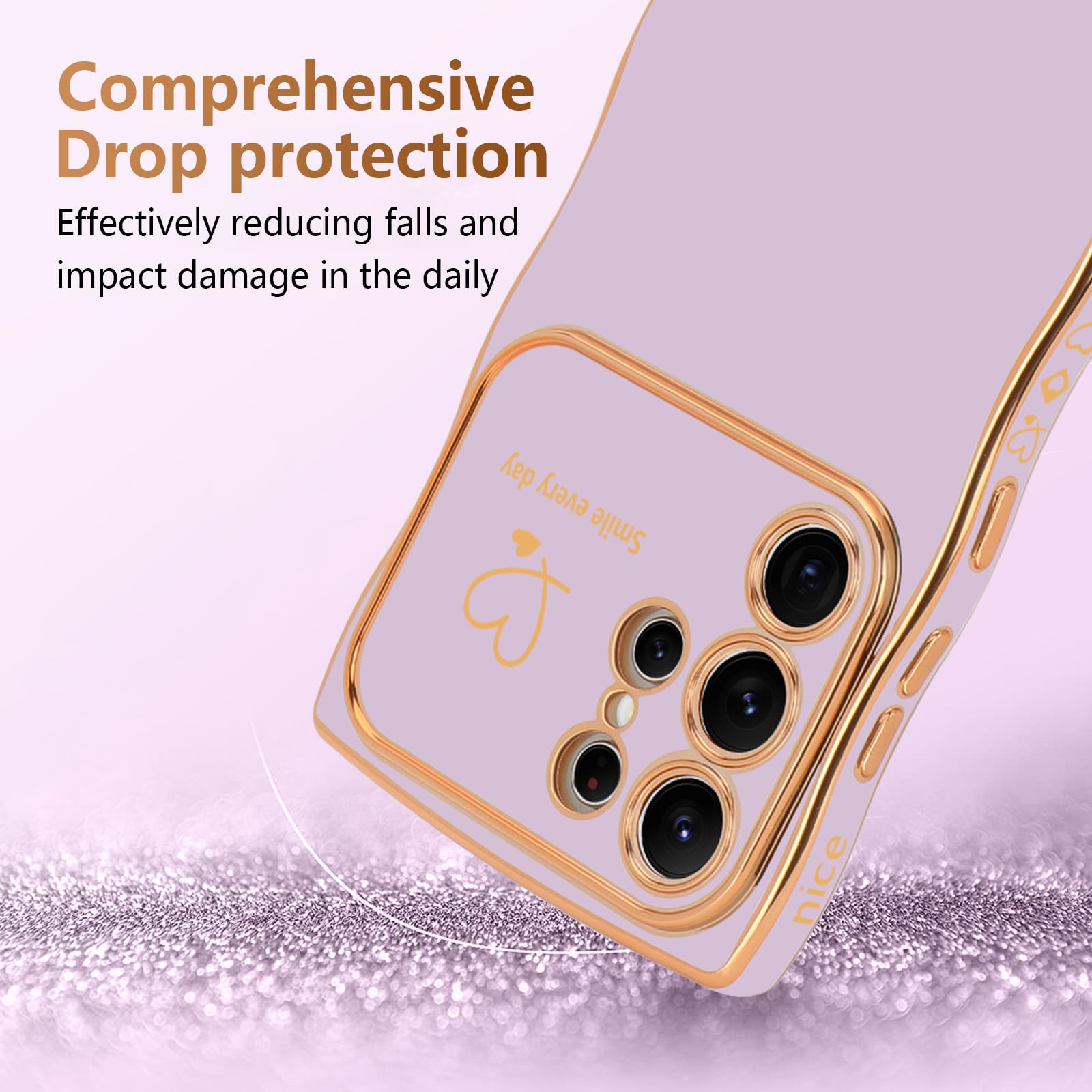 Lchulle For Samsung Galaxy S23 Ultra Case For Women Girls, Cute Wave Frame Curly Shape With Love Heart Camera Protection Luxury