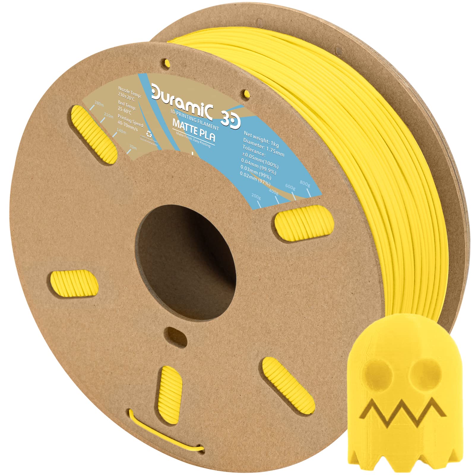Duramic 3D Matte Pla Filament 1.75Mm Yellow, 1Kg Cardboard Spool Matte Finish 3D Printer Filament Pla 1.75Mm Dimensional Accurac