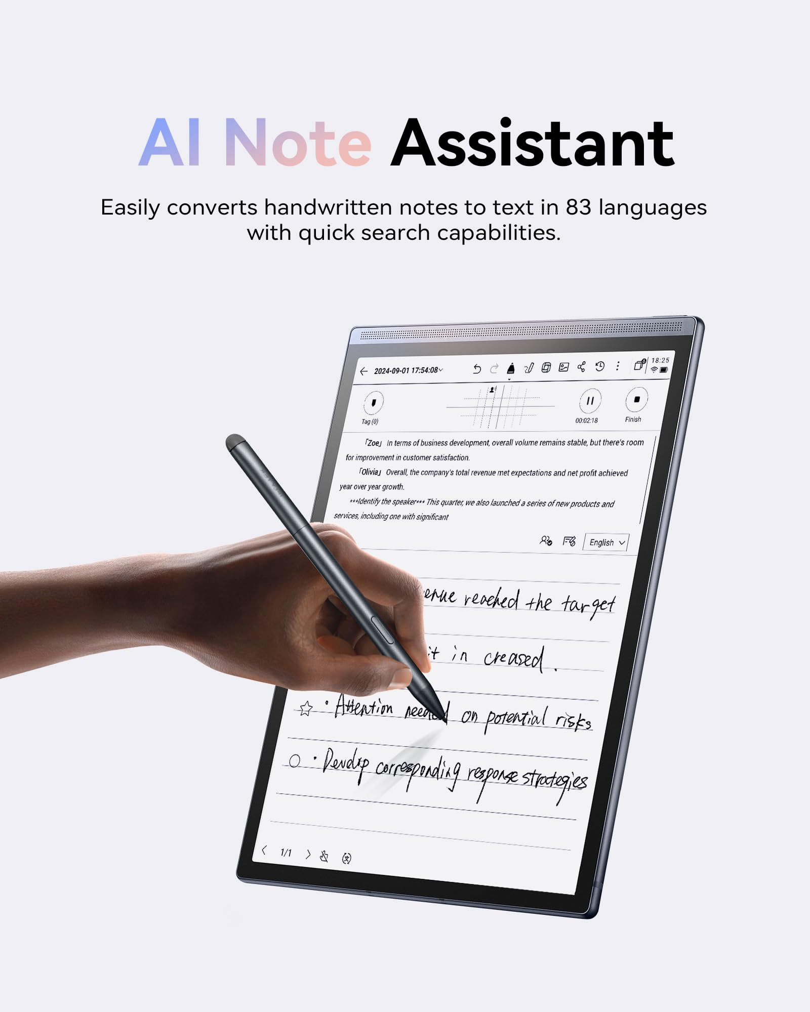 Iflytek Ainote Air 2 Bundle - 8.2 Digital Writing Tablet With Pen, Smart Voice-To-Text Notes, Multilingual Transcription, Chat