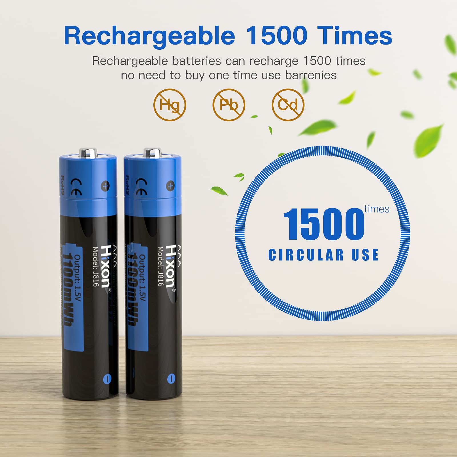 Hixon 1.5V Rechargeable Lithium Aaa Batteries, 8X1100Mwh High-Capacity Long-Lasting Triple Aaa Li-Ion Battery,Fast Charge,Up To