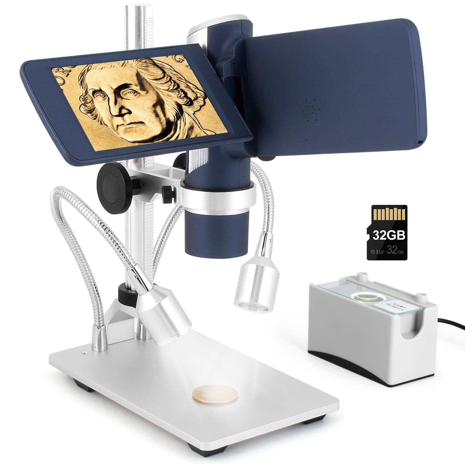 Lm203S 4'' Hdmi Digital Microscope, Portable Coin Microscope Full View Of Coins, 800X Handheld Coin Magnifier Magnifying With Li